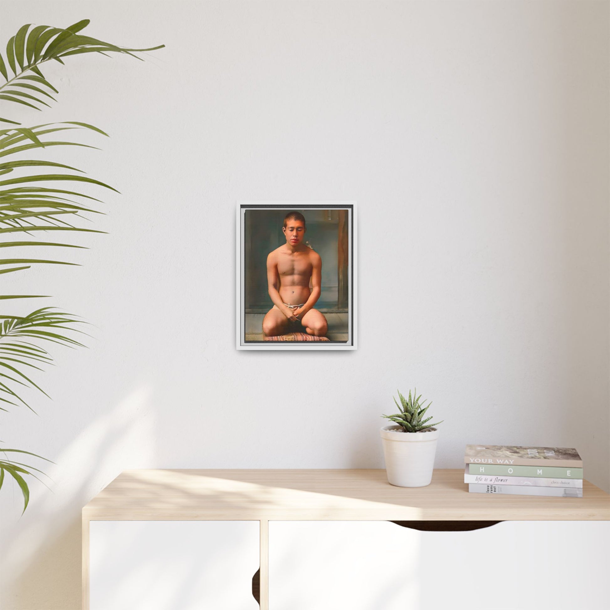 A restored vintage portrait of Minato in Nara, Japan. This framed matte canvas captures mindfulness, serenity, and cultural heritage.