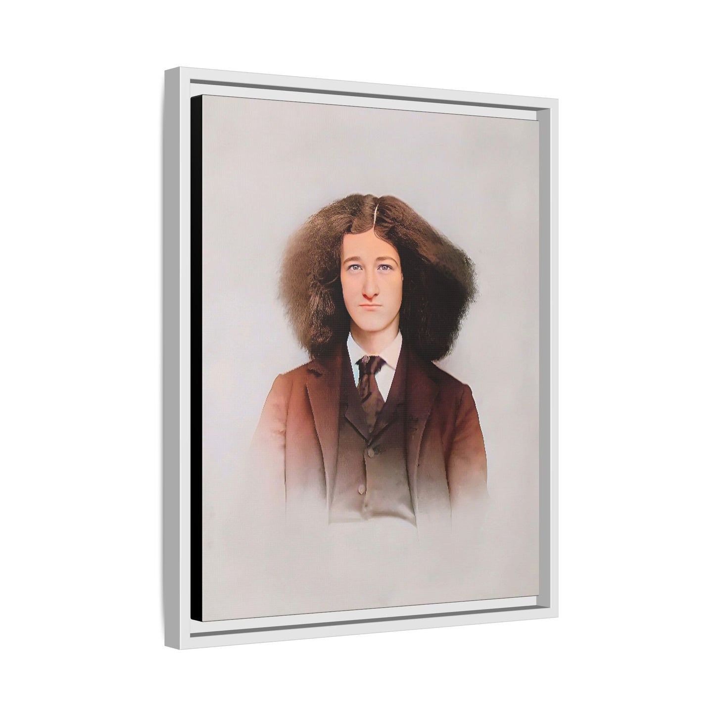 A framed vintage portrait on matte canvas featuring Theo in Eden Mills, Vermont, capturing confidence, identity, and timeless elegance. Trans Man LGBTQ