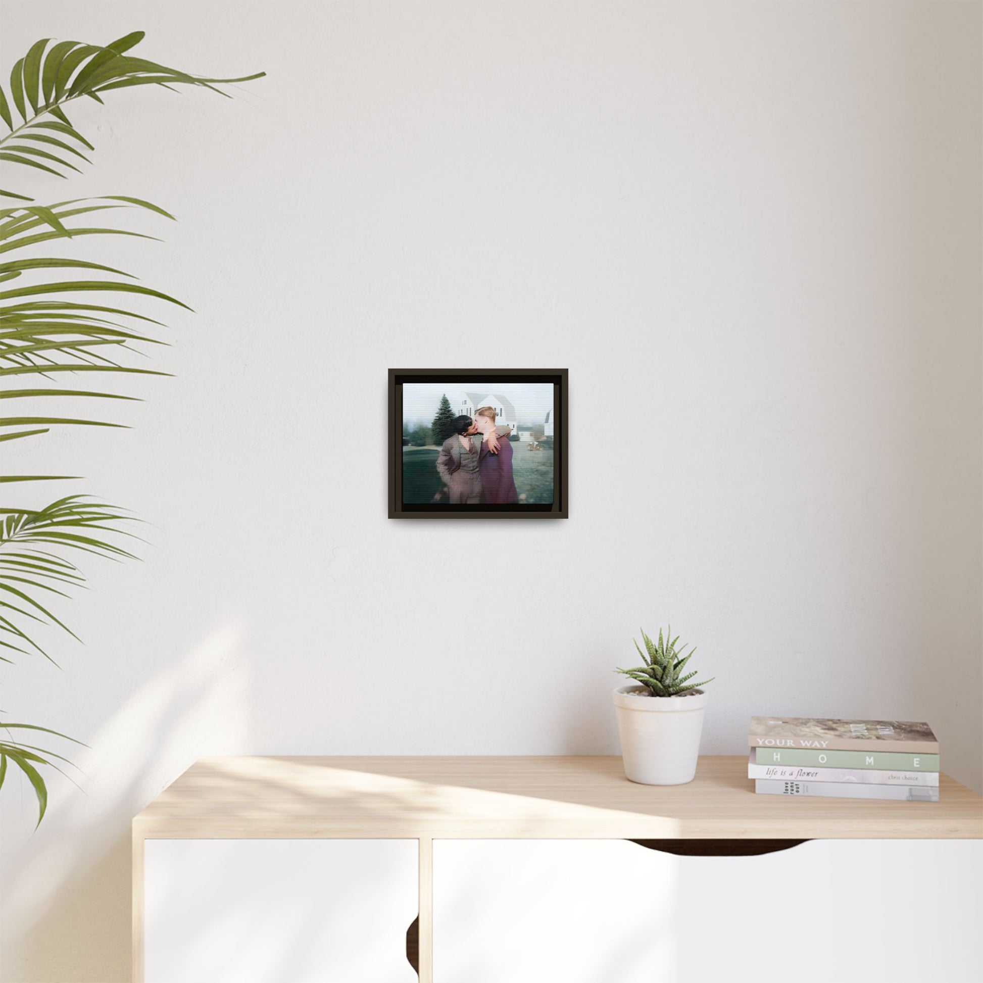 A vintage LGBTQ+ portrait of Milton & Shawn in Londonderry, NH. This framed matte canvas captures a timeless moment of love and resilience, making it a perfect piece for collectors, history enthusiasts, and those celebrating love in all forms. Gay Couple Art