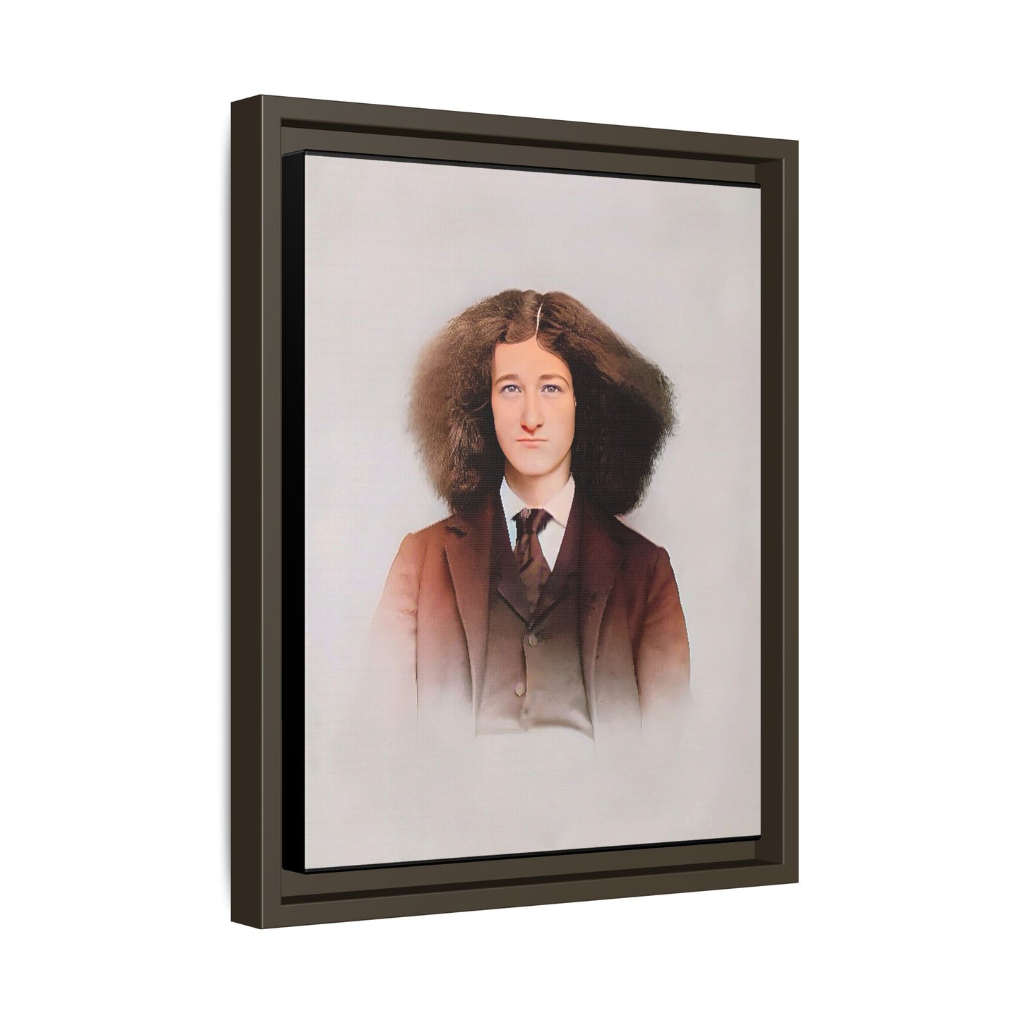 A framed vintage portrait on matte canvas featuring Theo in Eden Mills, Vermont, capturing confidence, identity, and timeless elegance. Trans Man LGBTQ
