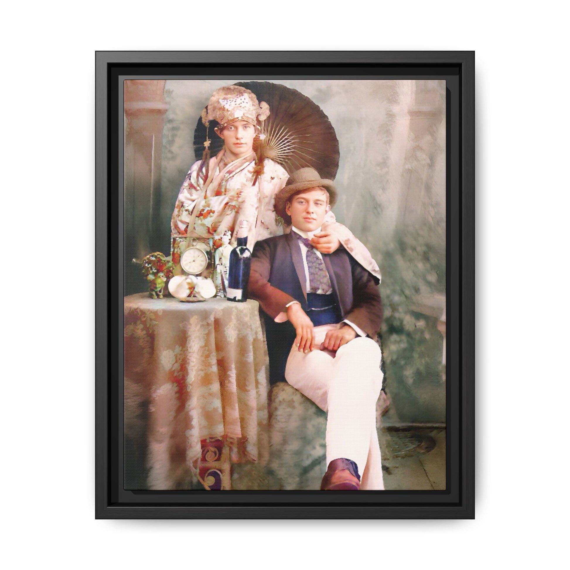 Restored early 1900s vintage photo from Mystic Memphi Carnival in Memphis, Tennessee, featuring elegance and creativity. Framed matte canvas art celebrating individuality and historical charm.