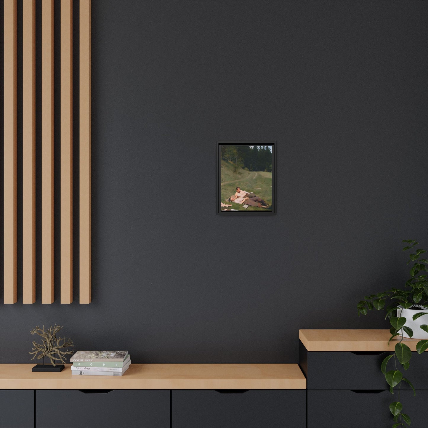 A framed vintage portrait on matte canvas featuring Anthony and Claude in the Belluno Dolomites, capturing nature, serenity, and timeless connection. Gay Couple, LGBTQ Soldiers