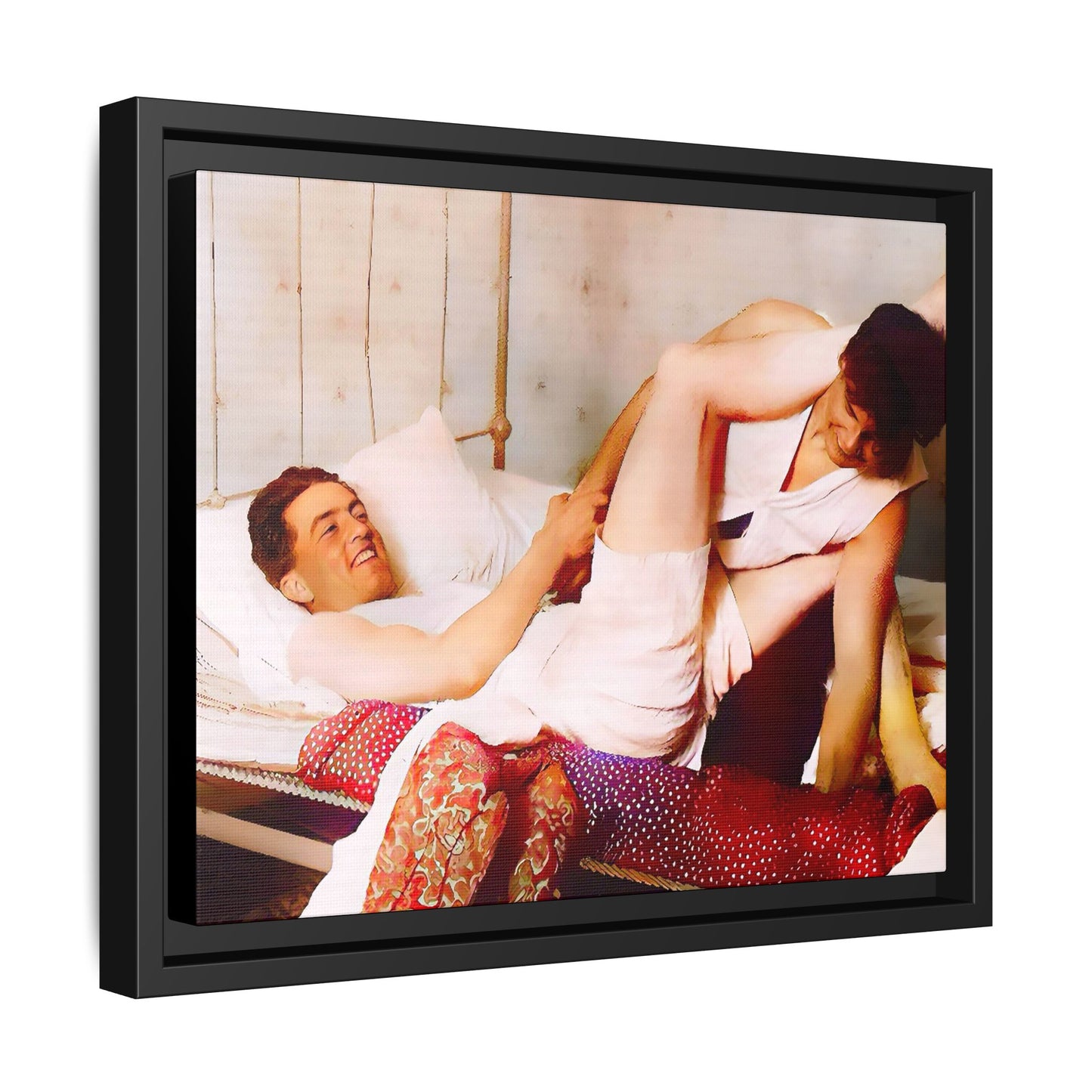 A restored vintage portrait of Andrew & Peter in Galena, Illinois. This framed matte canvas captures LGBTQ+ love, joy, and connection, making it a timeless and meaningful addition to any art collection or home decor. Gay Couple