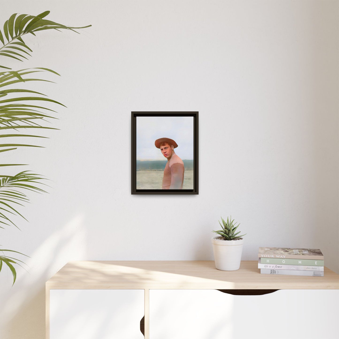 A framed vintage portrait on matte canvas featuring Victor at Cannon Beach, Oregon, capturing the rugged beauty of coastal life.