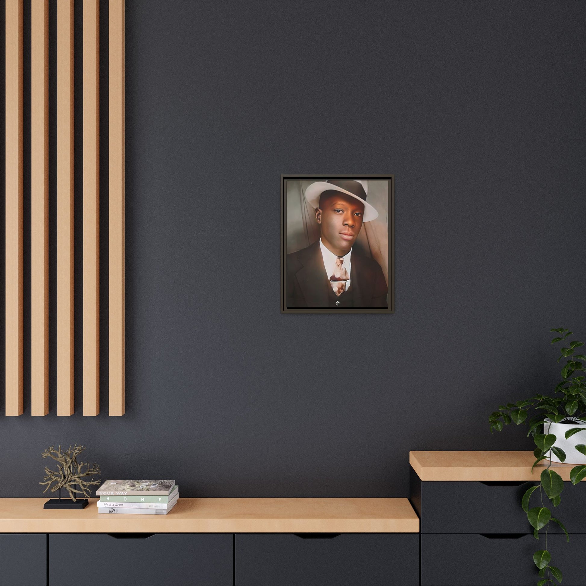 A framed vintage portrait on matte canvas featuring Louis in Meridian, Mississippi, capturing timeless elegance and classic sophistication. African-American Male Photo Booth