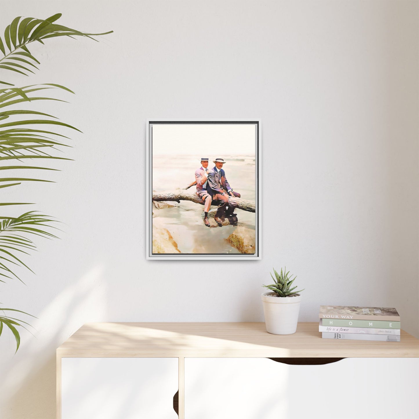 A restored vintage riverside portrait of Edward & Walter in Danbury, Connecticut. This framed matte canvas honors LGBTQ+ history, elegance, and timeless companionship. Gay Couple