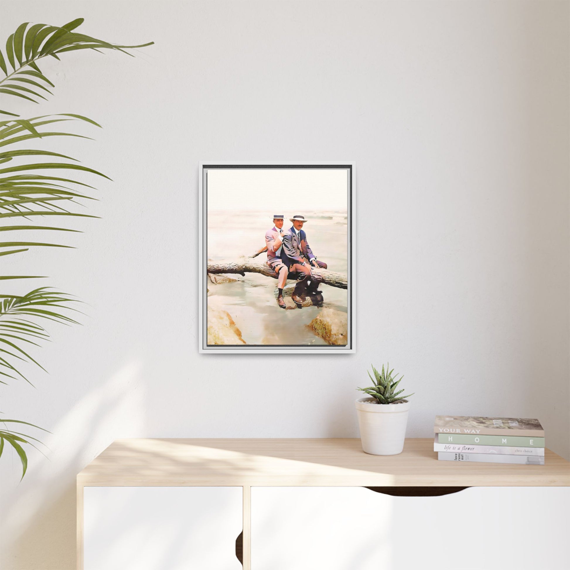 A restored vintage riverside portrait of Edward & Walter in Danbury, Connecticut. This framed matte canvas honors LGBTQ+ history, elegance, and timeless companionship. Gay Couple