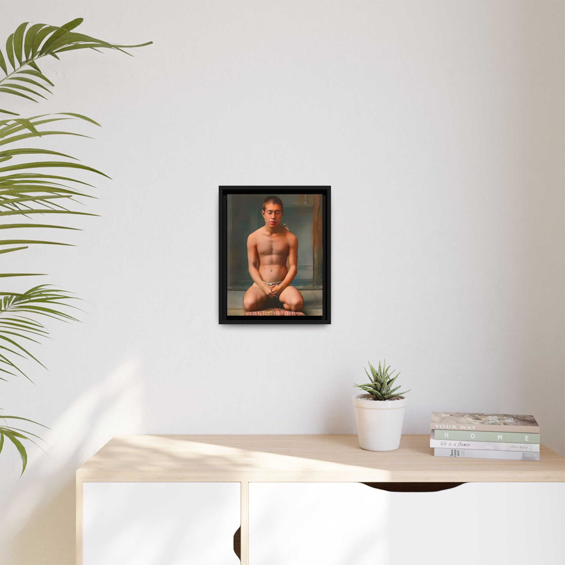 A restored vintage portrait of Minato in Nara, Japan. This framed matte canvas captures mindfulness, serenity, and cultural heritage.