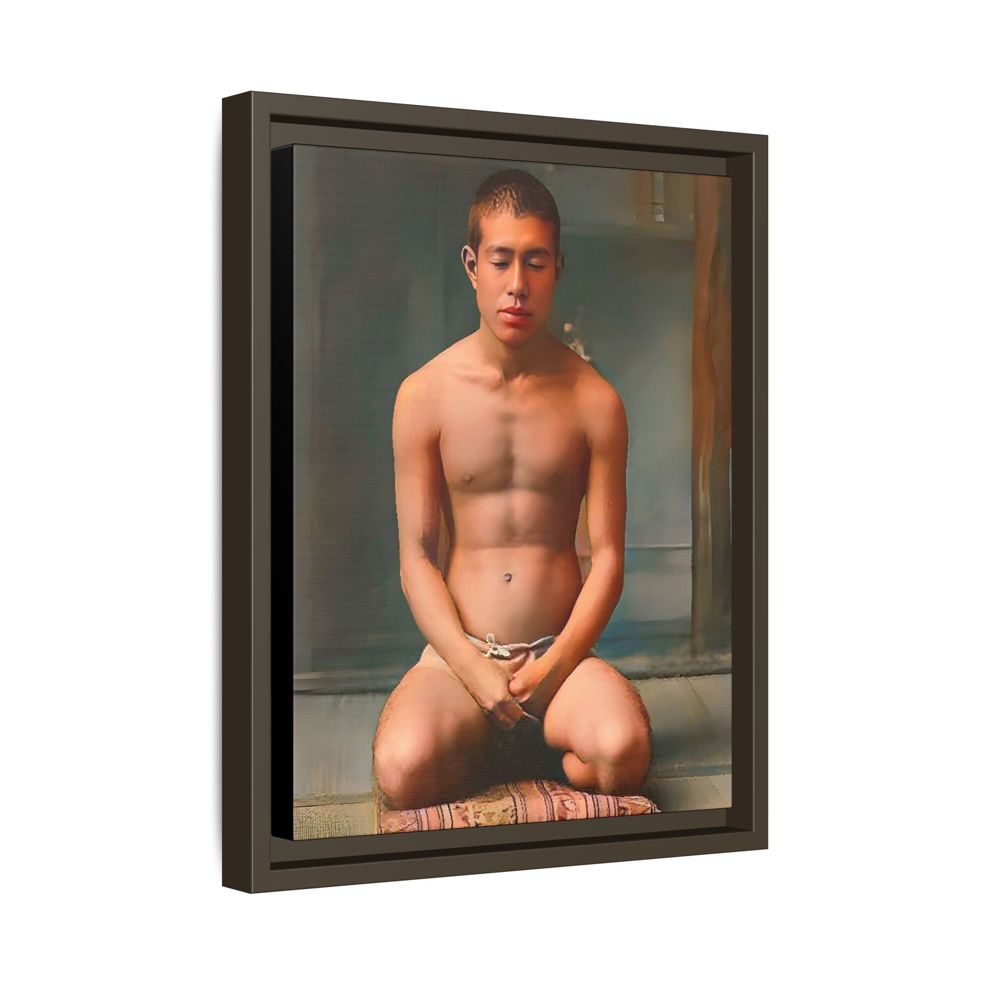 A restored vintage portrait of Minato in Nara, Japan. This framed matte canvas captures mindfulness, serenity, and cultural heritage.