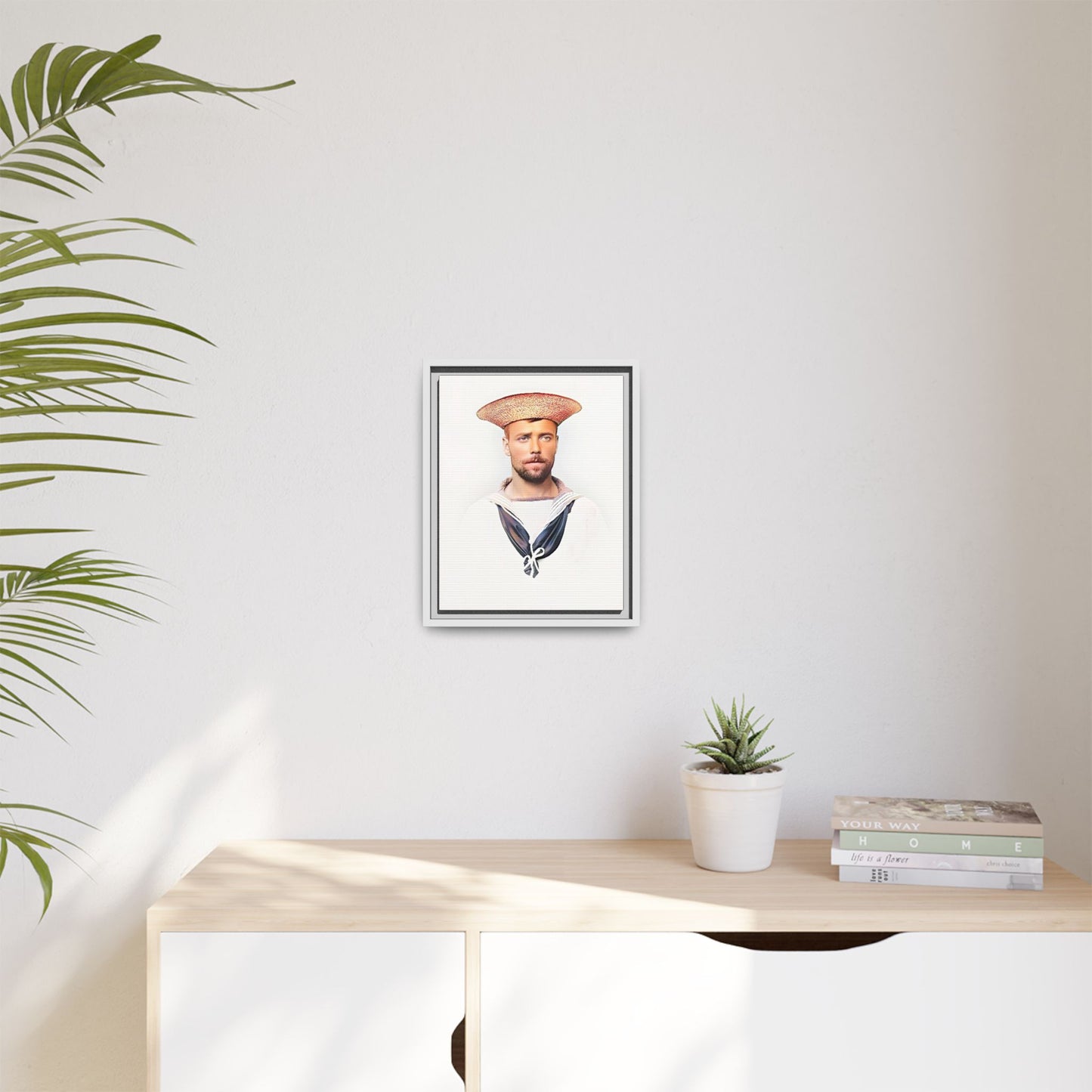A restored vintage portrait of Elijah, a British sailor in Weihaiwei, China. This framed matte canvas honors naval history, tradition, and duty.