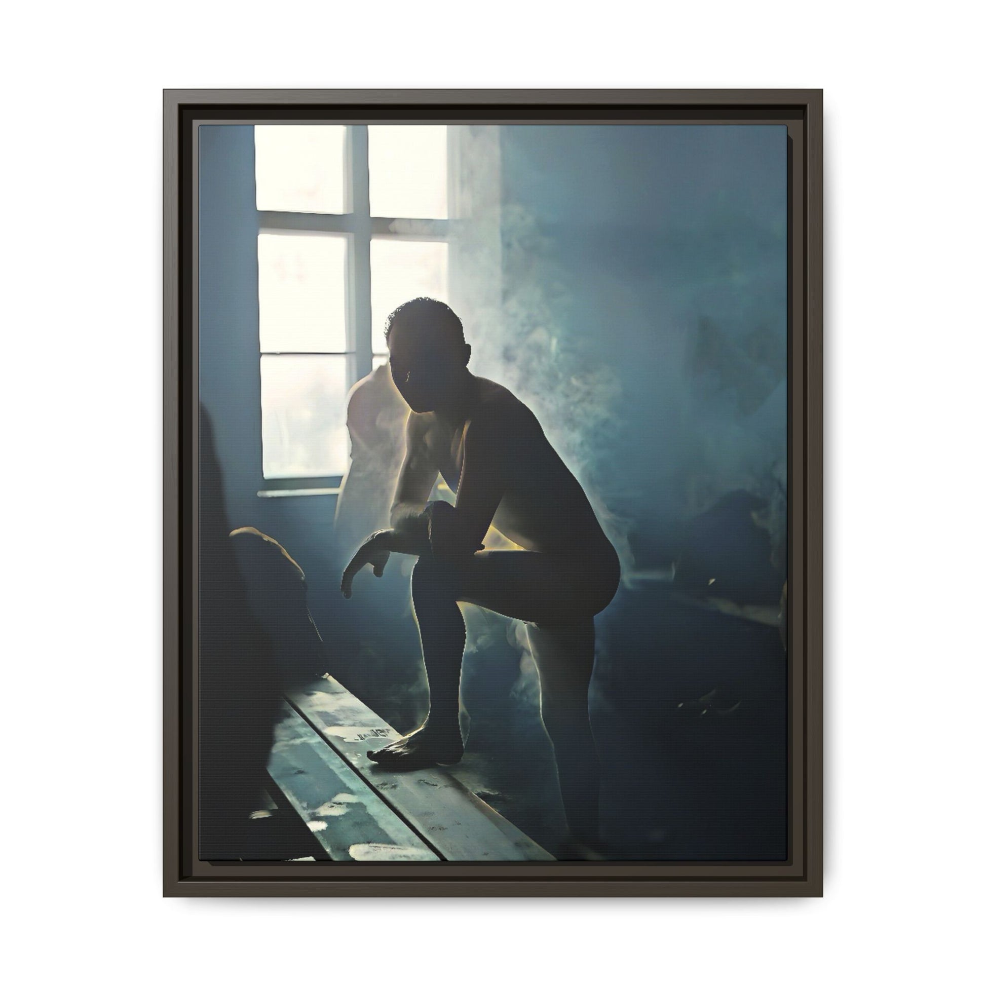 Vintage photo of Alojzy at Turkish Baths, NYC gay history wall art in warm steam and shadows