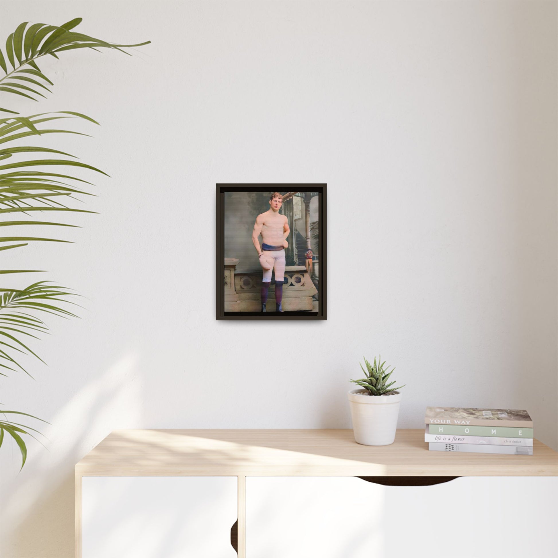 A striking vintage portrait of Otto, a historic Manhattan boxer in gloves and stance. This framed matte canvas print is ideal for boxing fans, sports history lovers, and collectors of retro athletic decor.