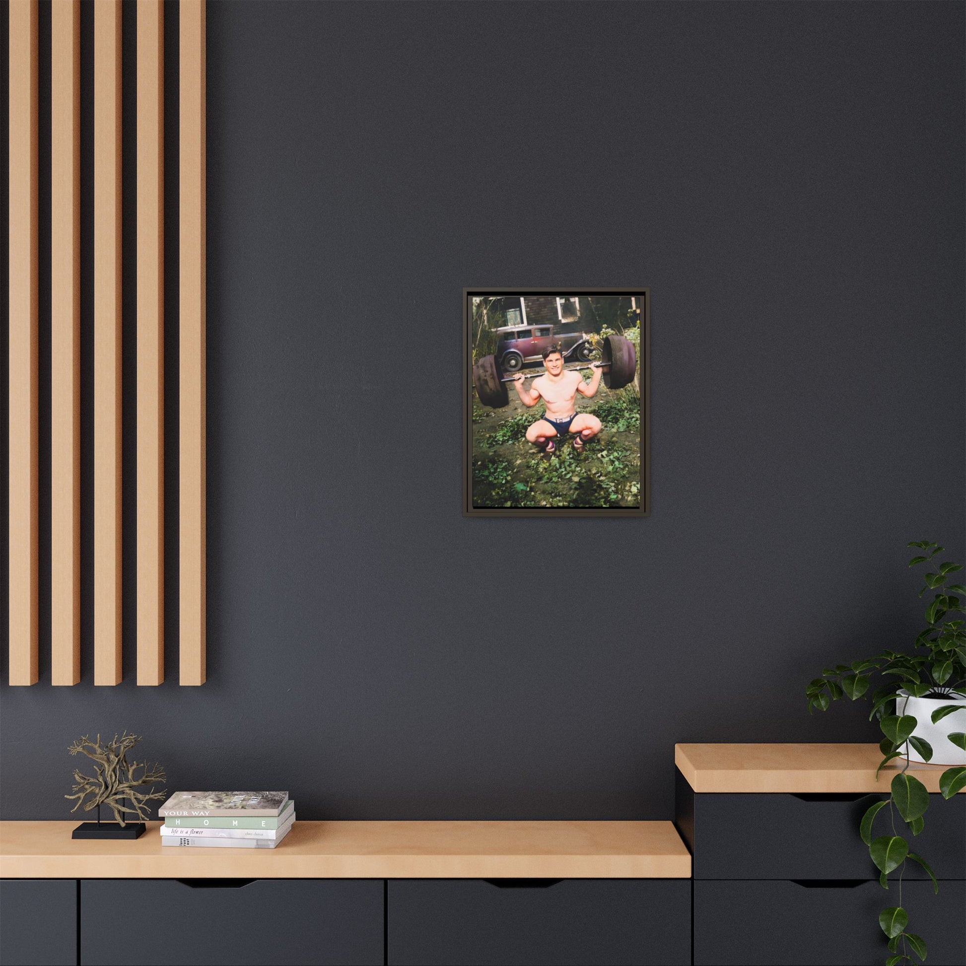 A restored 1934 vintage portrait of Wayne in Lake Forest, Illinois. This framed matte canvas captures strength, charm, and small-town American heritage. Gay Body Builder