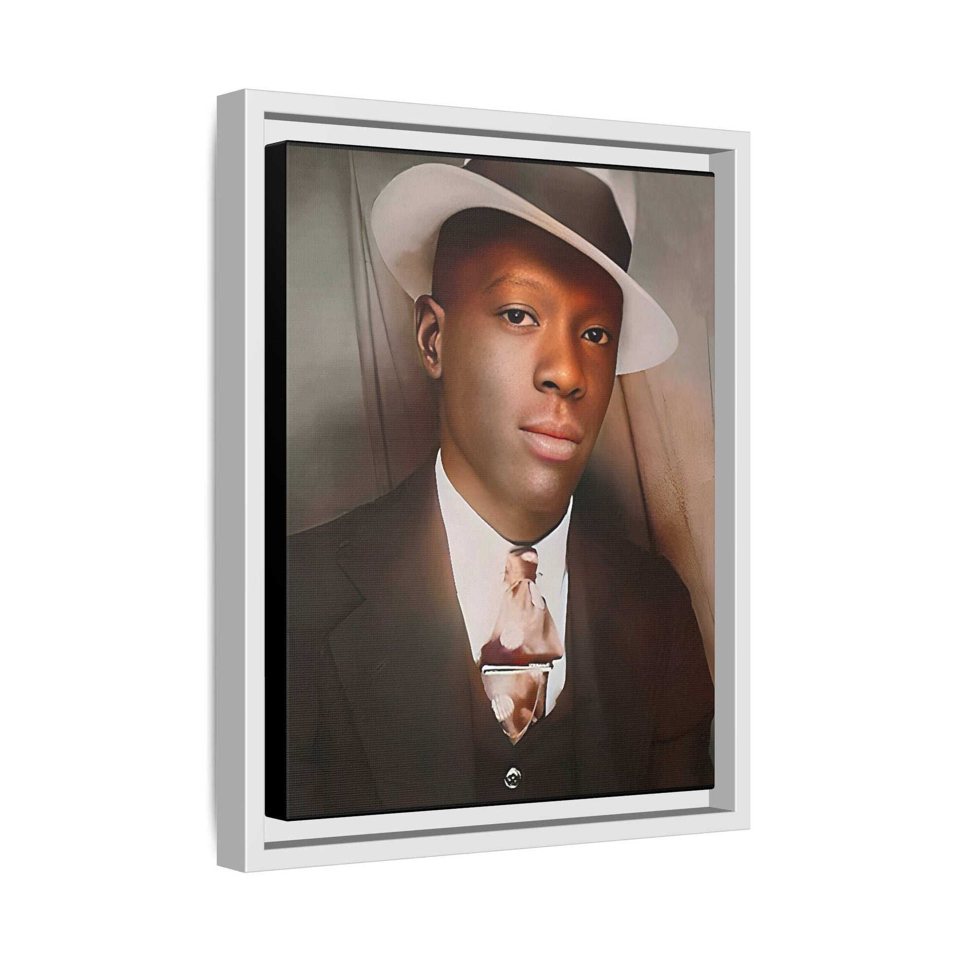 A framed vintage portrait on matte canvas featuring Louis in Meridian, Mississippi, capturing timeless elegance and classic sophistication. African-American Male Photo Booth
