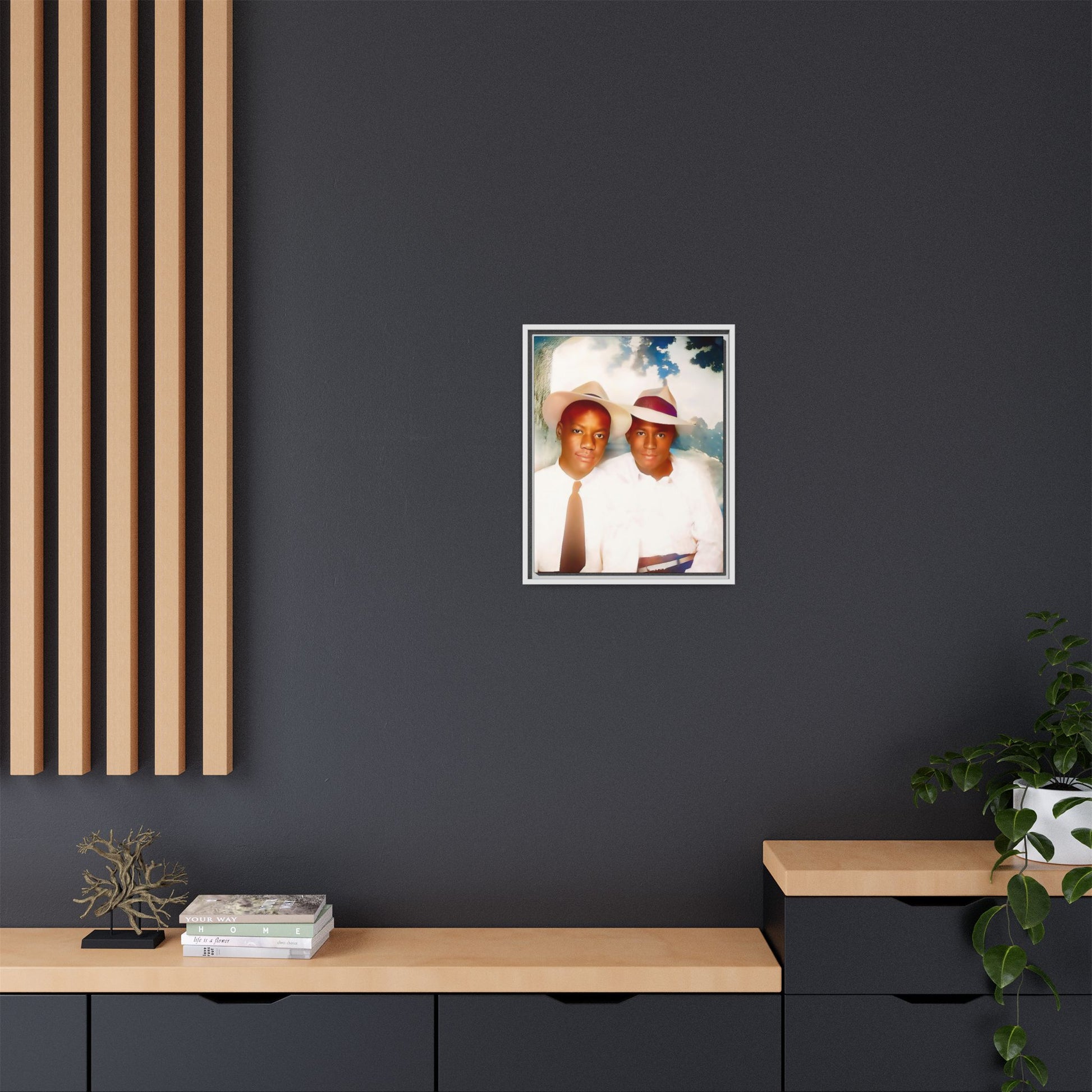 A restored vintage portrait of Bryson & Damien in Taylor, Mississippi. This framed matte canvas celebrates LGBTQ+ history, Southern charm, and timeless love. African American Gay Couple