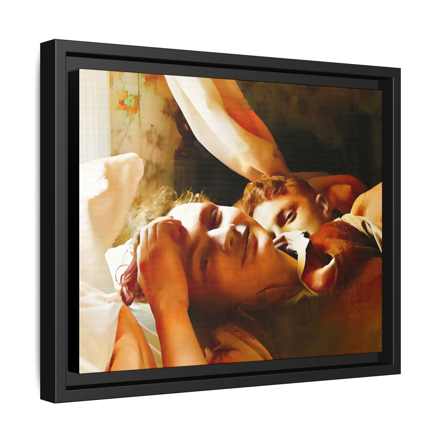 A heartwarming vintage portrait of Edwin and Floyd in Burlington, Vermont. This framed canvas print captures a quiet moment of LGBTQ+ love and intimacy, perfect for home decor, collectors, or as a sentimental gift celebrating timeless affection.
