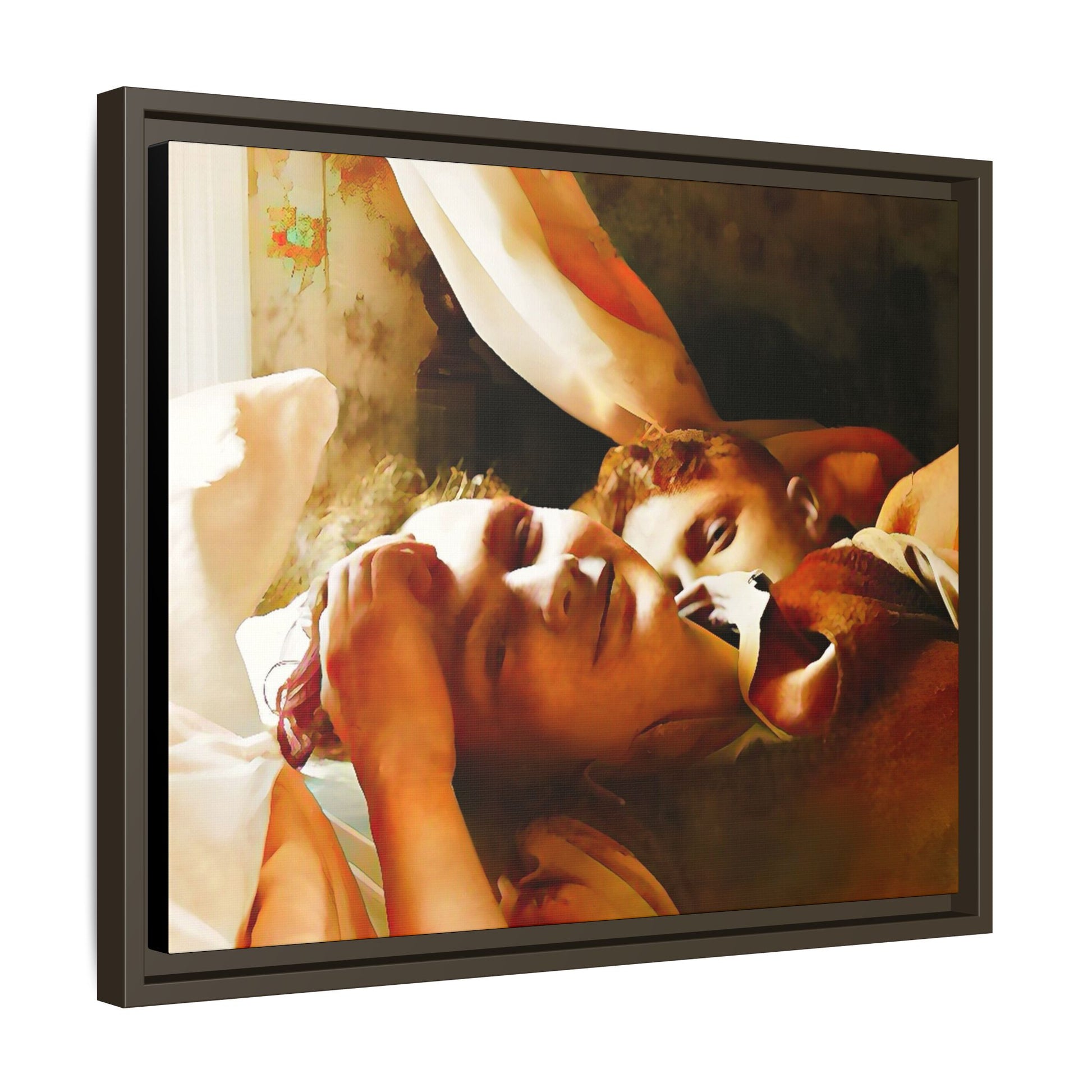 A heartwarming vintage portrait of Edwin and Floyd in Burlington, Vermont. This framed canvas print captures a quiet moment of LGBTQ+ love and intimacy, perfect for home decor, collectors, or as a sentimental gift celebrating timeless affection.