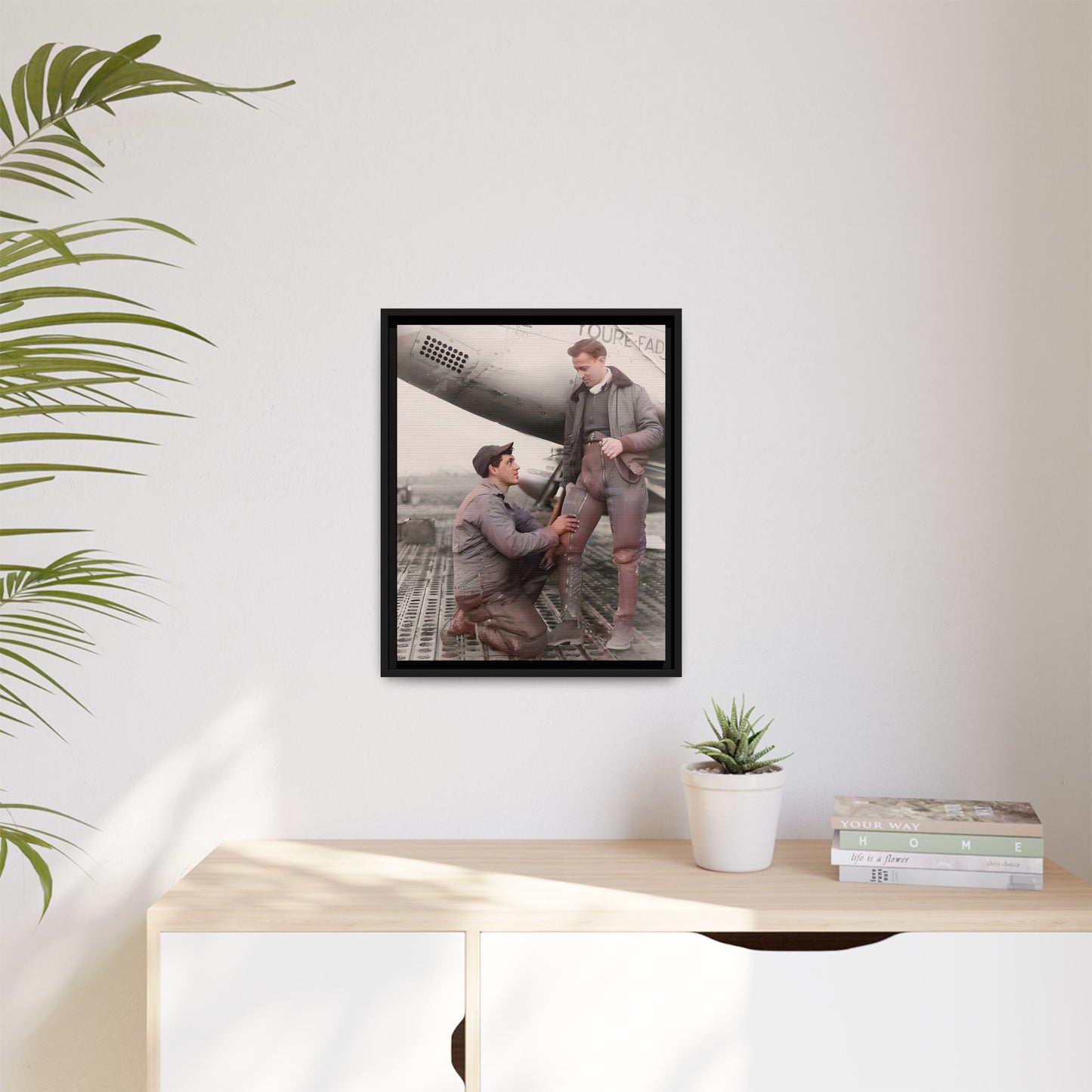 Vintage portrait of Frank & Albert aboard the USS Hornet. A framed matte canvas honoring LGBTQ+ military history, resilience, and partnership. Perfect for collectors of historic navy art and lovers of timeless connections.