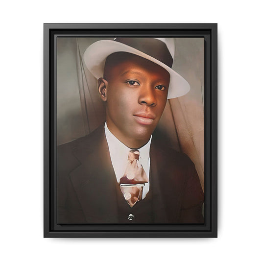 A framed vintage portrait on matte canvas featuring Louis in Meridian, Mississippi, capturing timeless elegance and classic sophistication. African-American Male Photo Booth