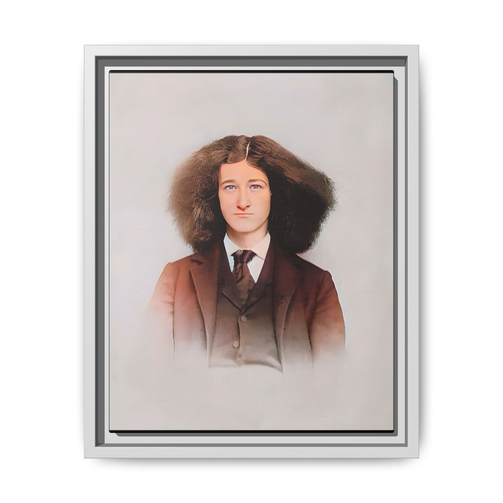 A framed vintage portrait on matte canvas featuring Theo in Eden Mills, Vermont, capturing confidence, identity, and timeless elegance. Trans Man LGBTQ