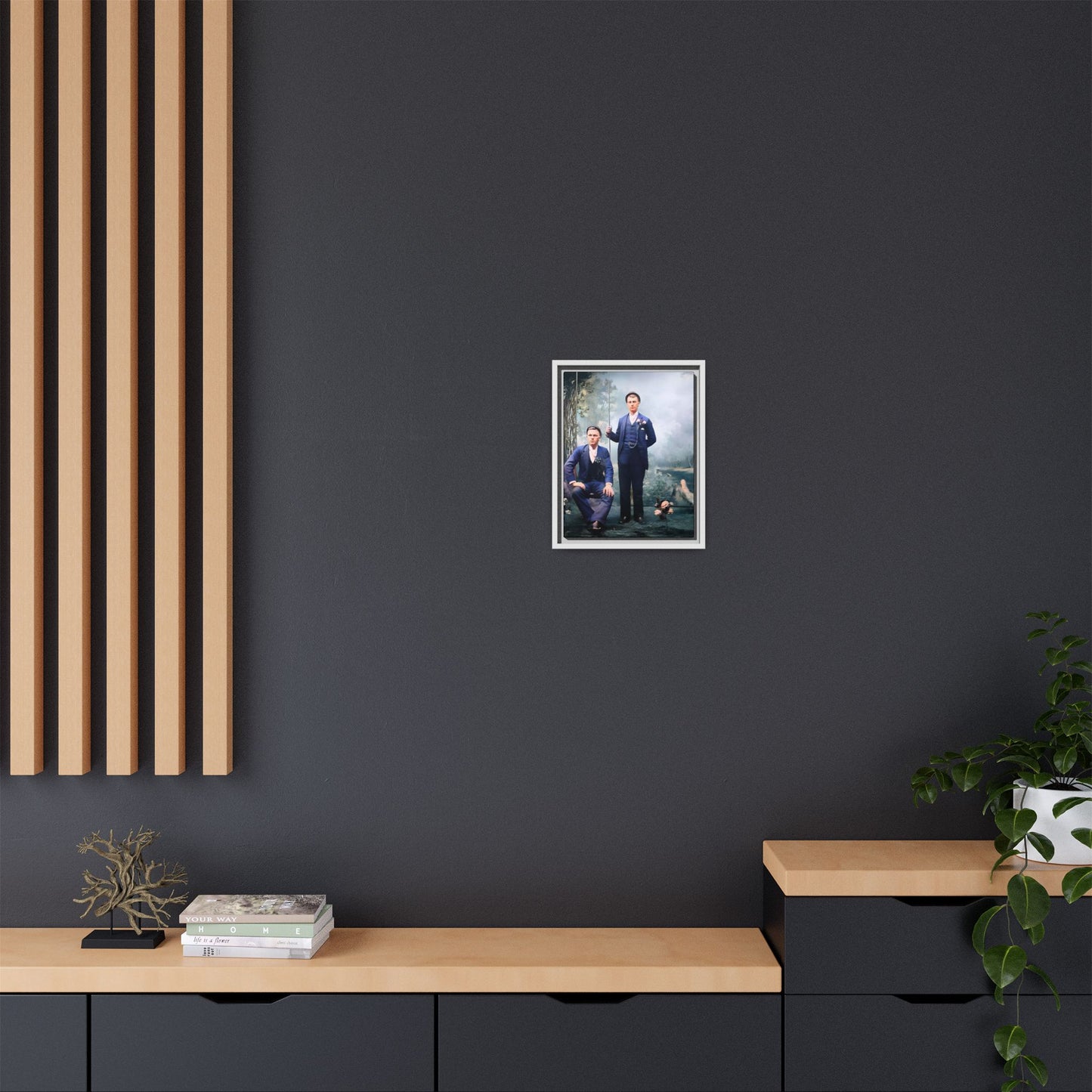 A restored vintage portrait of David & Earnest in Monongahela City, Pennsylvania. This framed matte canvas honors LGBTQ+ history, elegance, and enduring love. Gay Couple
