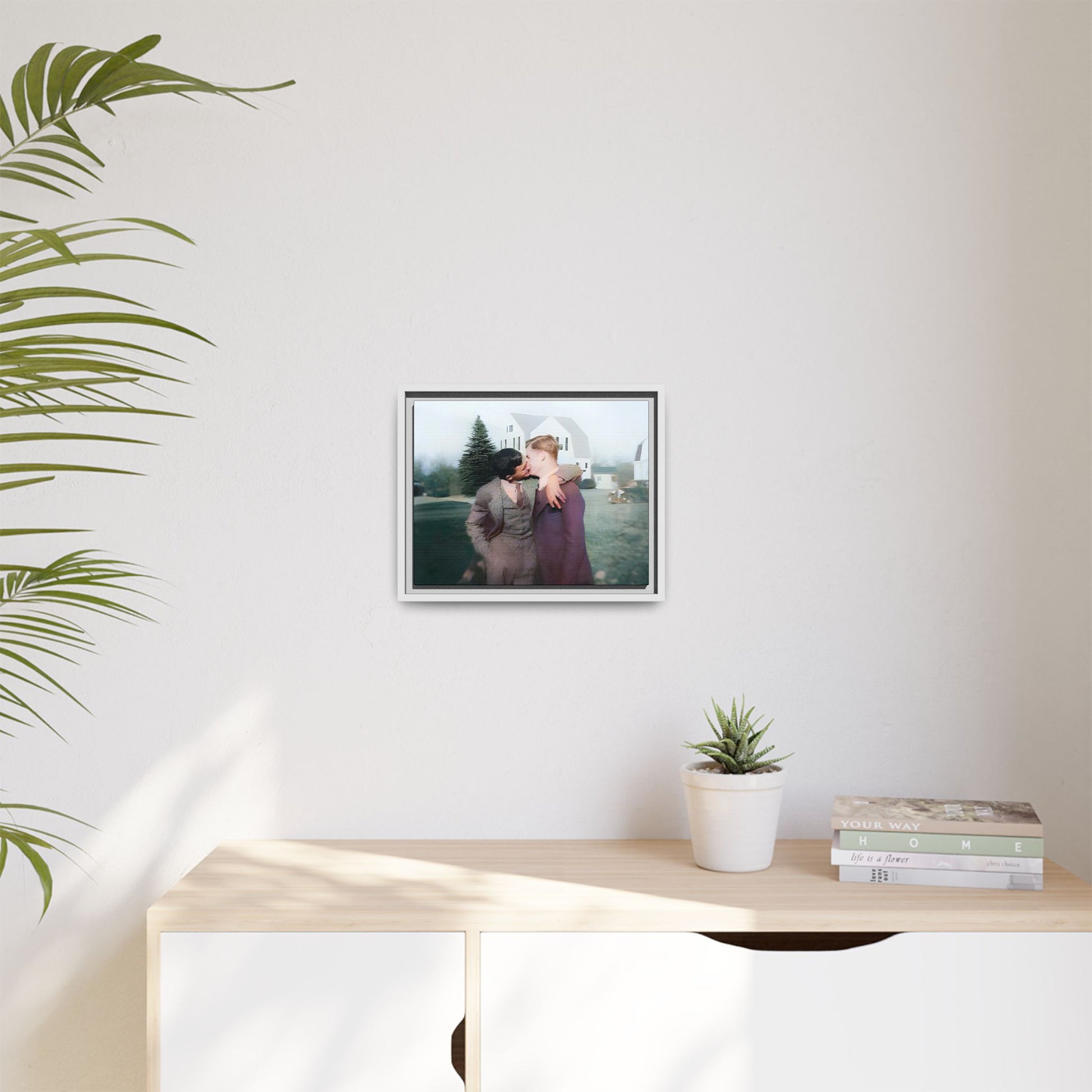 A vintage LGBTQ+ portrait of Milton & Shawn in Londonderry, NH. This framed matte canvas captures a timeless moment of love and resilience, making it a perfect piece for collectors, history enthusiasts, and those celebrating love in all forms. Gay Couple Art