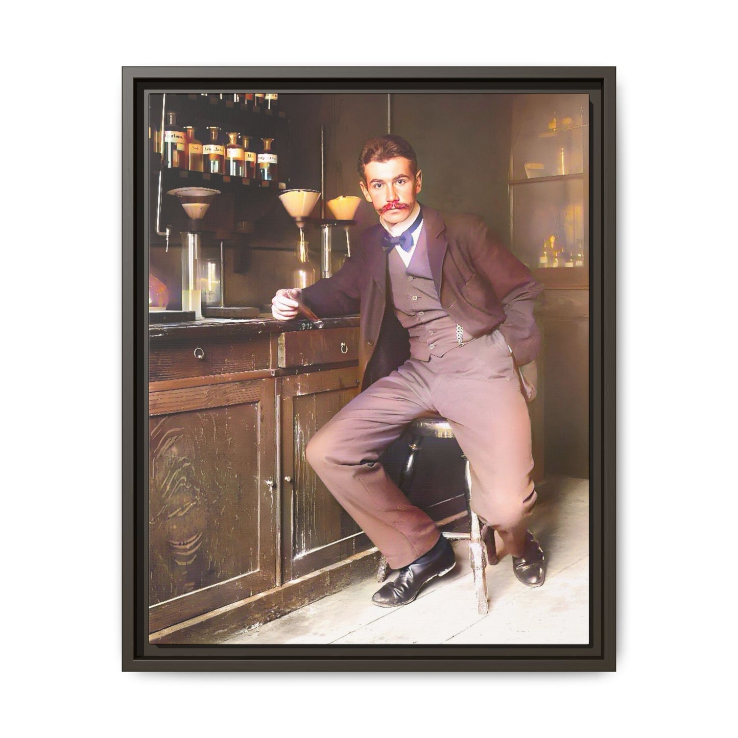 A restored vintage portrait of Dr. Kinnaird in Princeton, NJ. This framed matte canvas captures 19th-century academic excellence, intellect, and scientific history.