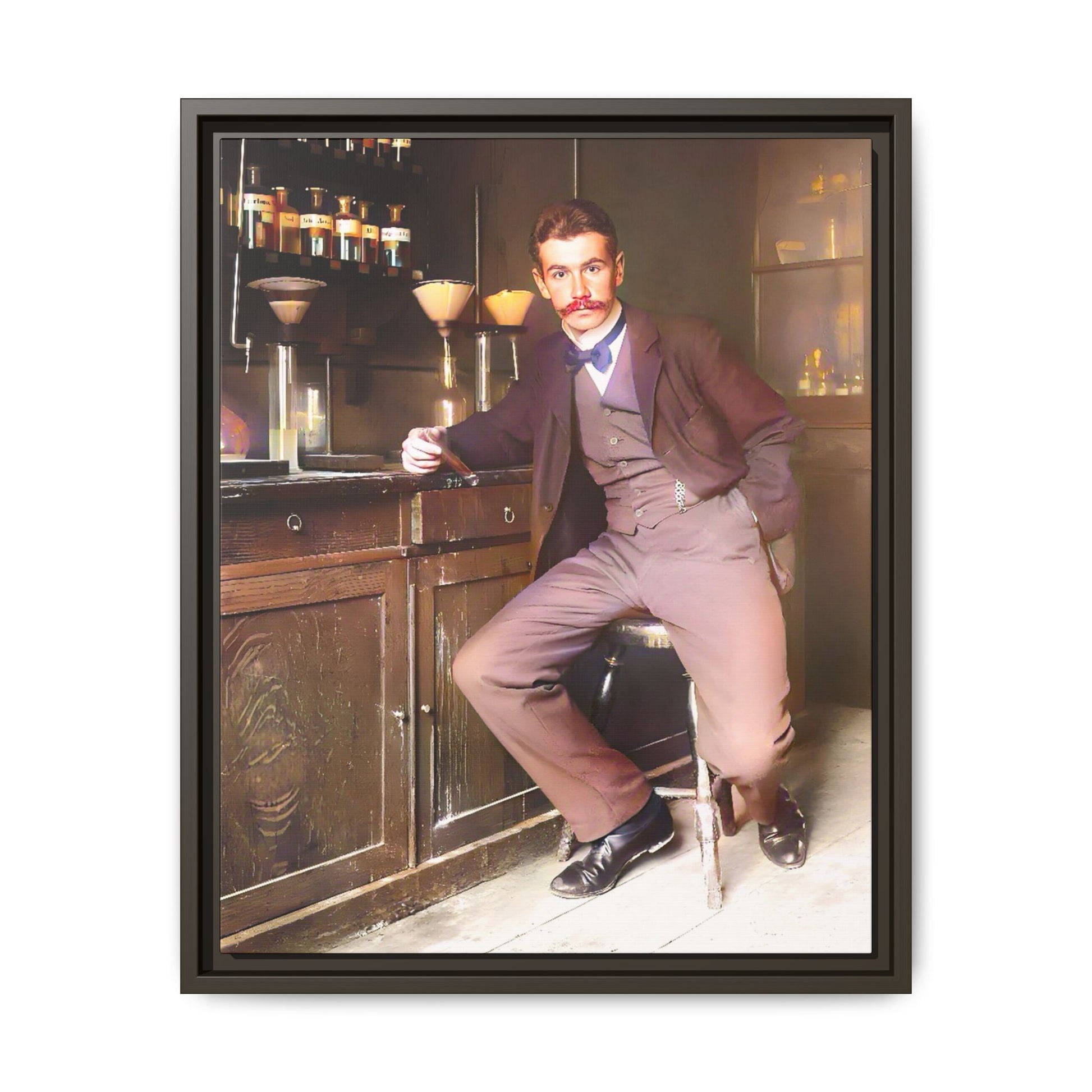 A restored vintage portrait of Dr. Kinnaird in Princeton, NJ. This framed matte canvas captures 19th-century academic excellence, intellect, and scientific history.