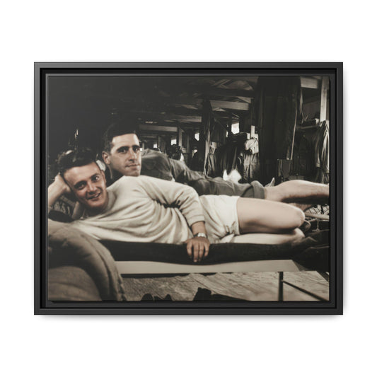 Historic photo of two men reclining on bunk archival canvas print