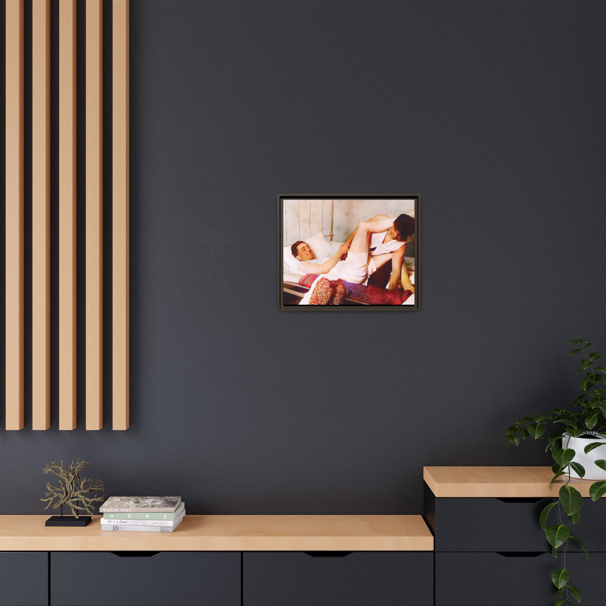 A restored vintage portrait of Andrew & Peter in Galena, Illinois. This framed matte canvas captures LGBTQ+ love, joy, and connection, making it a timeless and meaningful addition to any art collection or home decor. Gay Couple