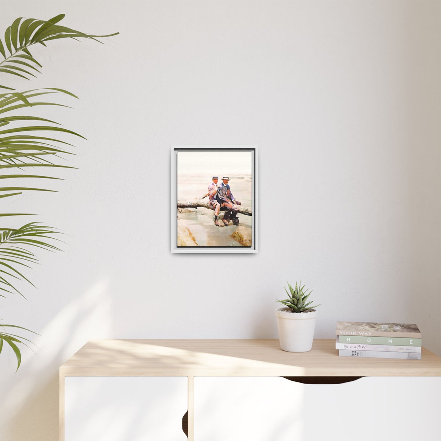 A restored vintage riverside portrait of Edward & Walter in Danbury, Connecticut. This framed matte canvas honors LGBTQ+ history, elegance, and timeless companionship. Gay Couple