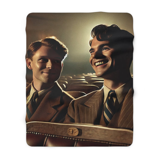 Cozy sherpa throw blanket with cinematic date night inspired figurative artwork
