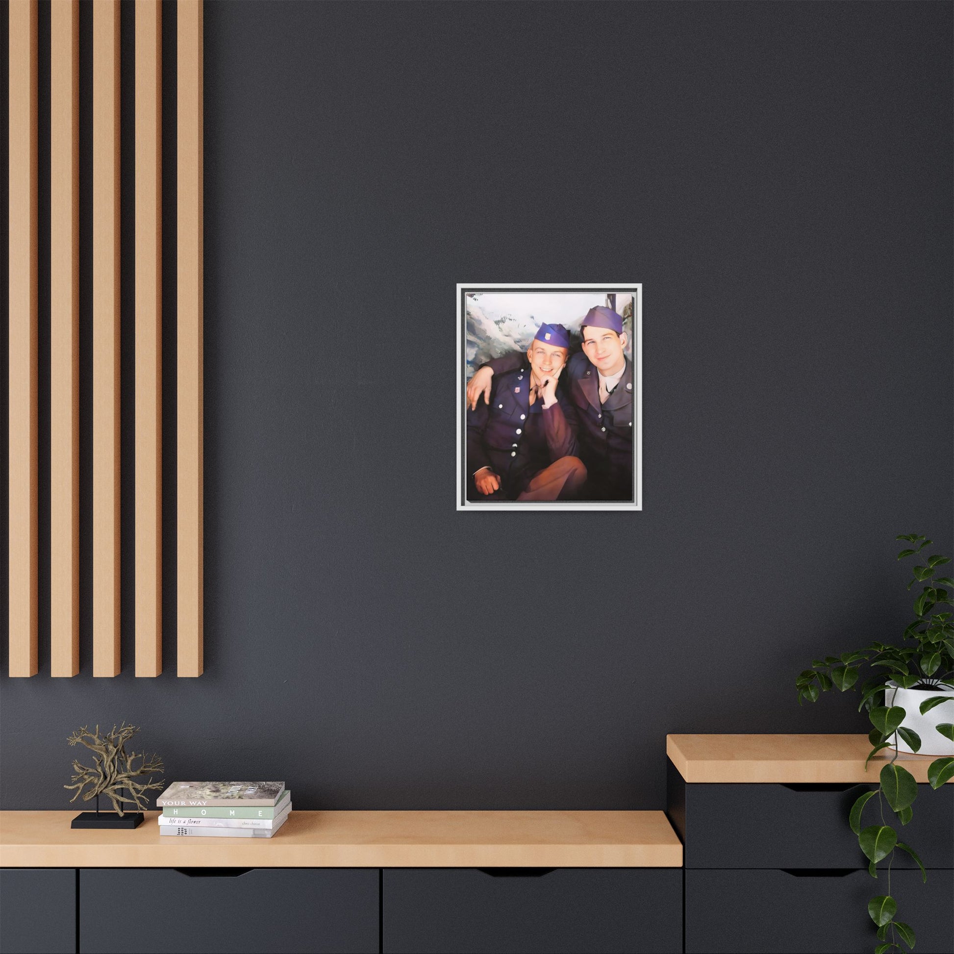 A restored vintage portrait of Willie & Louis at Metro-North Railroad in Harlem, New York. This framed matte canvas celebrates LGBTQ+ history, African American heritage, and timeless love. Gay Couple Love