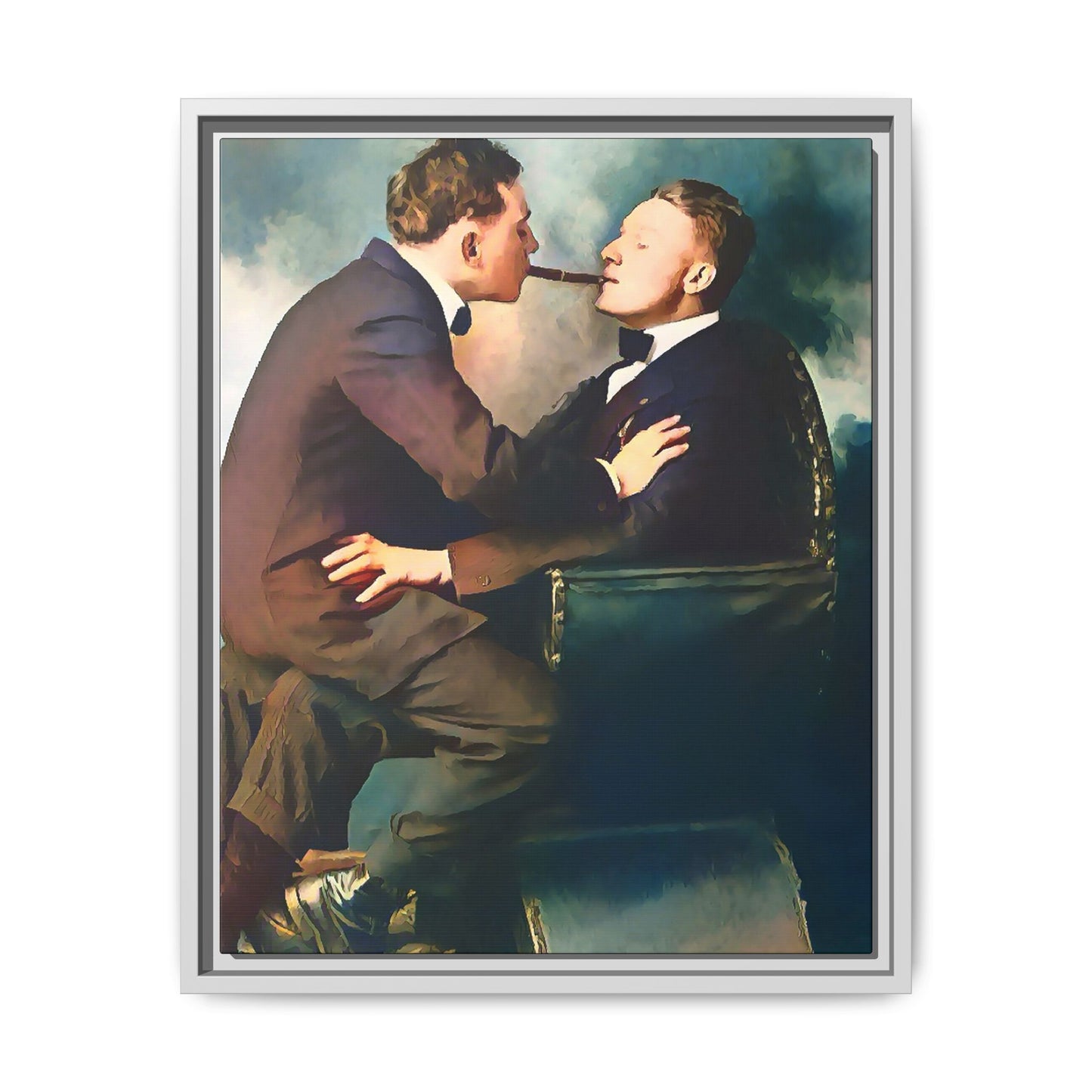 A restored vintage bohemian portrait of Argento & Lucius in Portland, Oregon. This framed matte canvas honors LGBTQ+ history, intimacy, and artistic freedom. Gay Couple