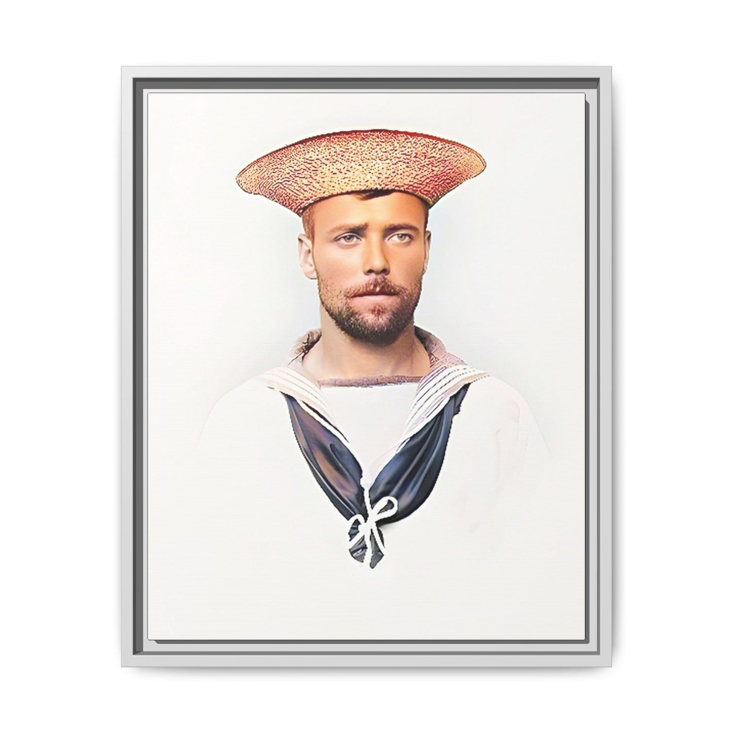 A restored vintage portrait of Elijah, a British sailor in Weihaiwei, China. This framed matte canvas honors naval history, tradition, and duty.