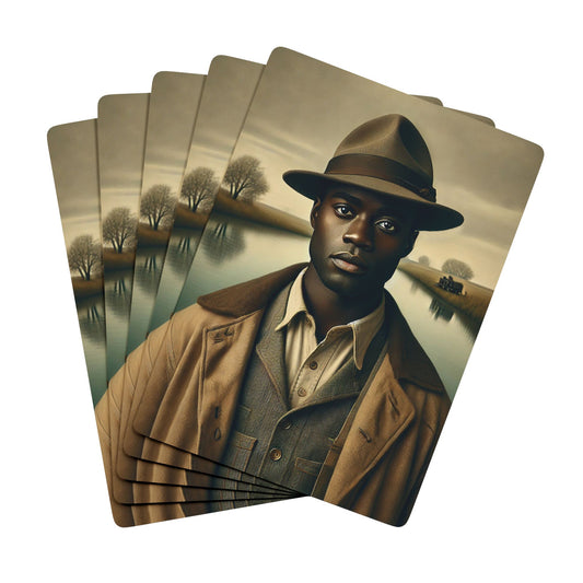 Missing Grant Series Poker Cards featuring a lone traveler in a rural Midwest landscape, honoring hidden queer history. Black Love