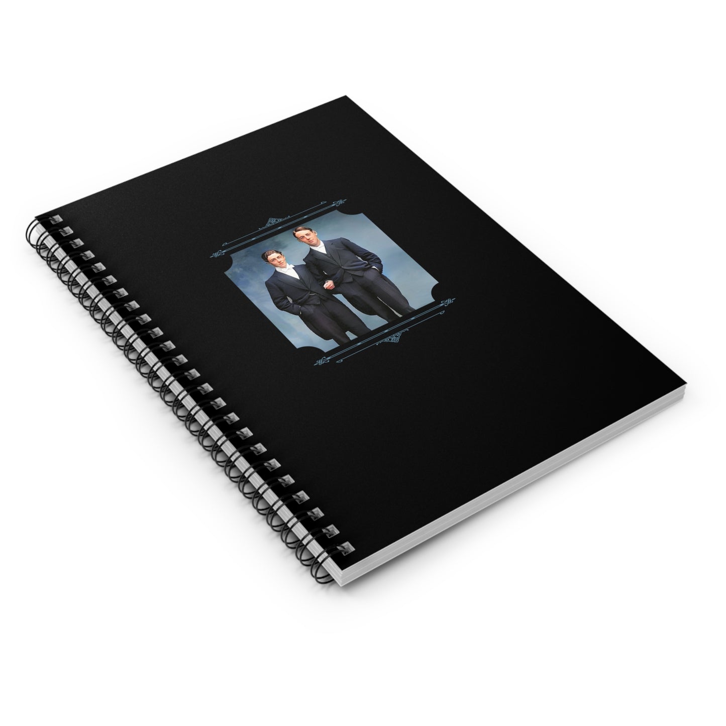 gay pride journal, edwardian gay couple notebook, vintage lgbtq photo stationery, black spiral notebook