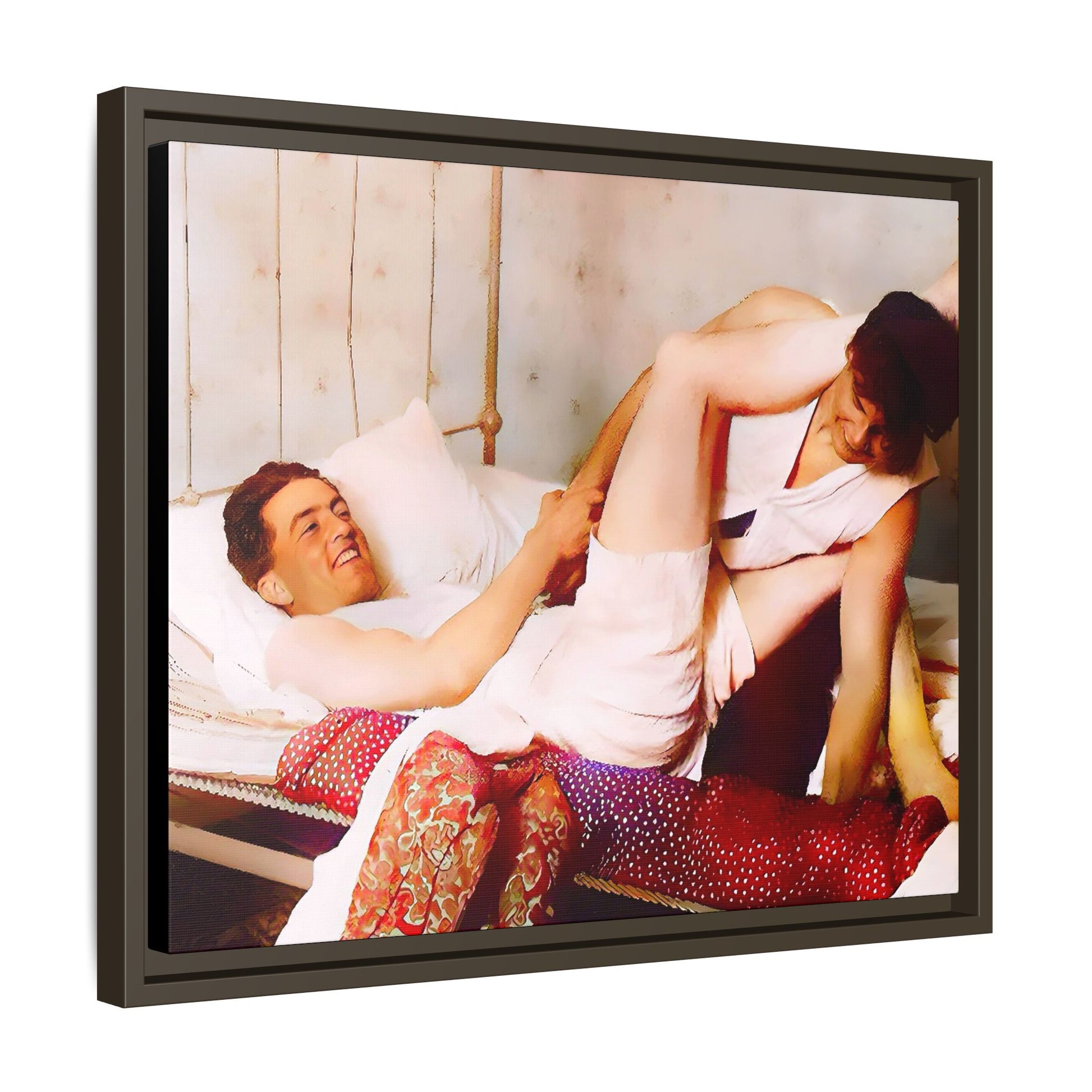 A restored vintage portrait of Andrew & Peter in Galena, Illinois. This framed matte canvas captures LGBTQ+ love, joy, and connection, making it a timeless and meaningful addition to any art collection or home decor. Gay Couple