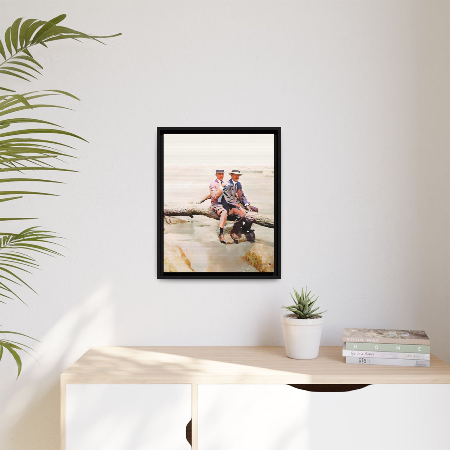 A restored vintage riverside portrait of Edward & Walter in Danbury, Connecticut. This framed matte canvas honors LGBTQ+ history, elegance, and timeless companionship. Gay Couple