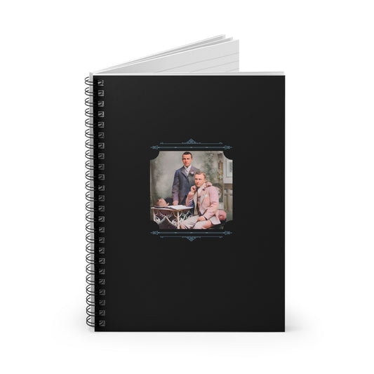 gay couple in suits notebook, vintage love journal, retro LGBTQ stationery, elegant gay romance, spiral notebook
