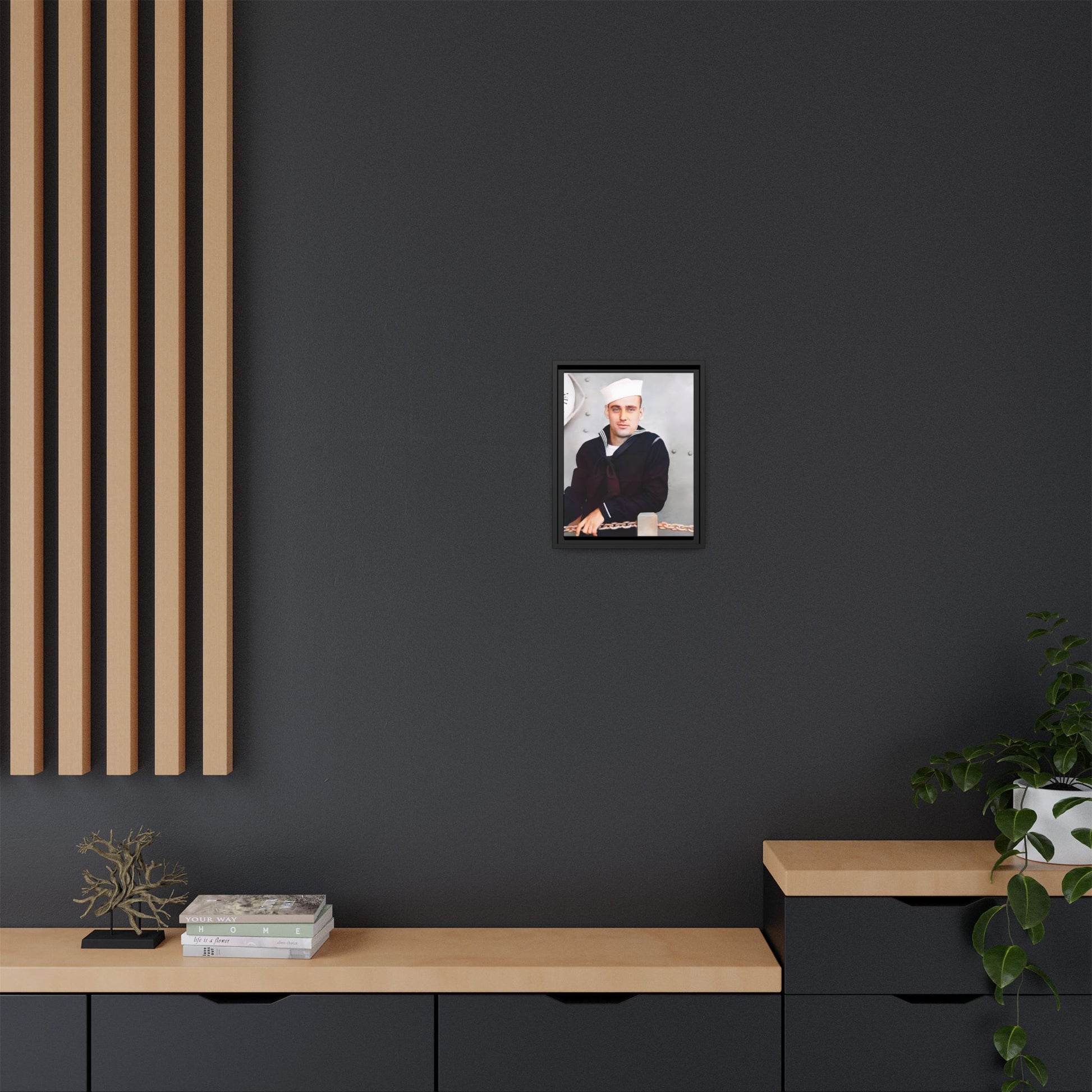 A restored vintage portrait of Francis aboard the USS Might. This framed matte canvas captures naval history, service, and timeless duty.