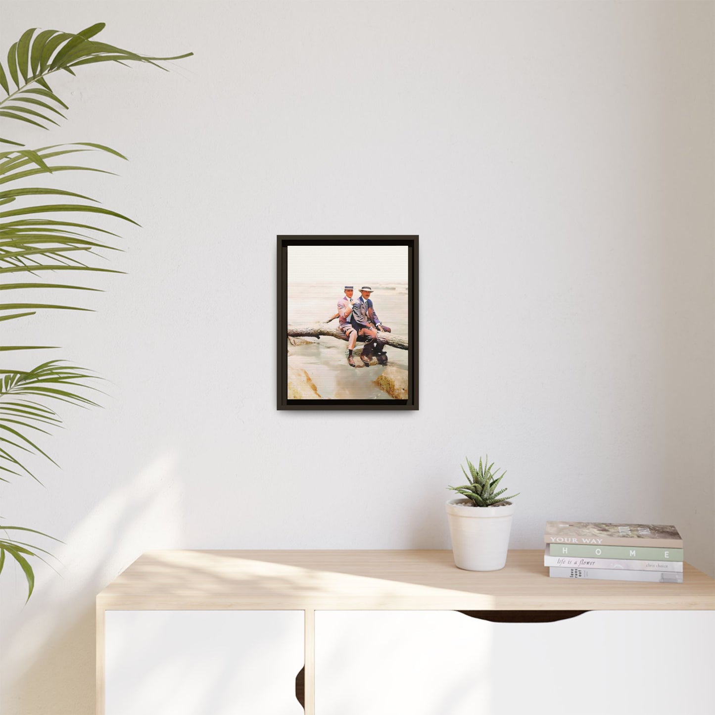 A restored vintage riverside portrait of Edward & Walter in Danbury, Connecticut. This framed matte canvas honors LGBTQ+ history, elegance, and timeless companionship. Gay Couple