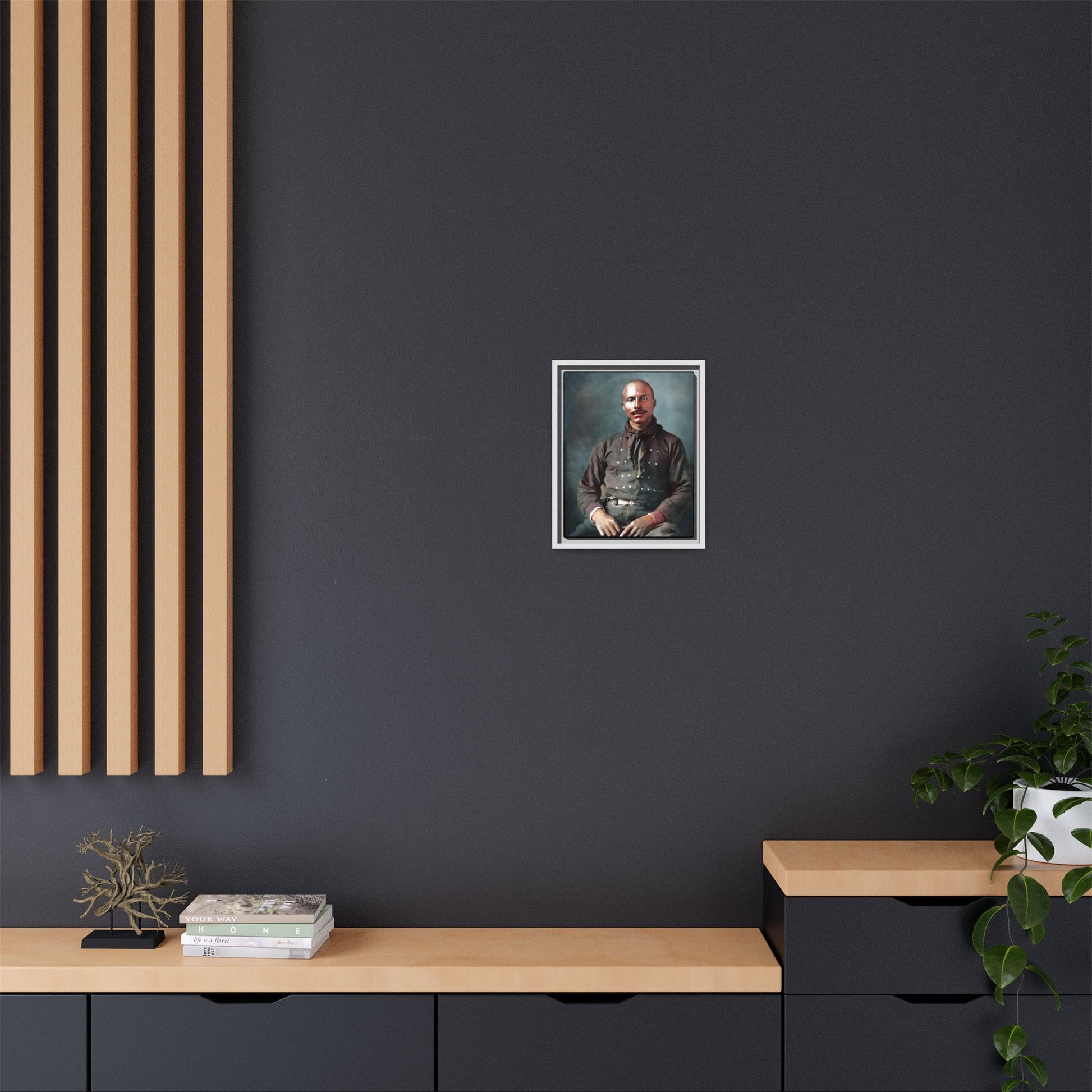 A vintage Western portrait of Jorge, capturing the rugged charm of the Old West in Mesa, Arizona. This framed matte canvas showcases resilience and classic cowboy style, perfect for rustic, Western, or Americana-inspired decor. Hispanic Latino