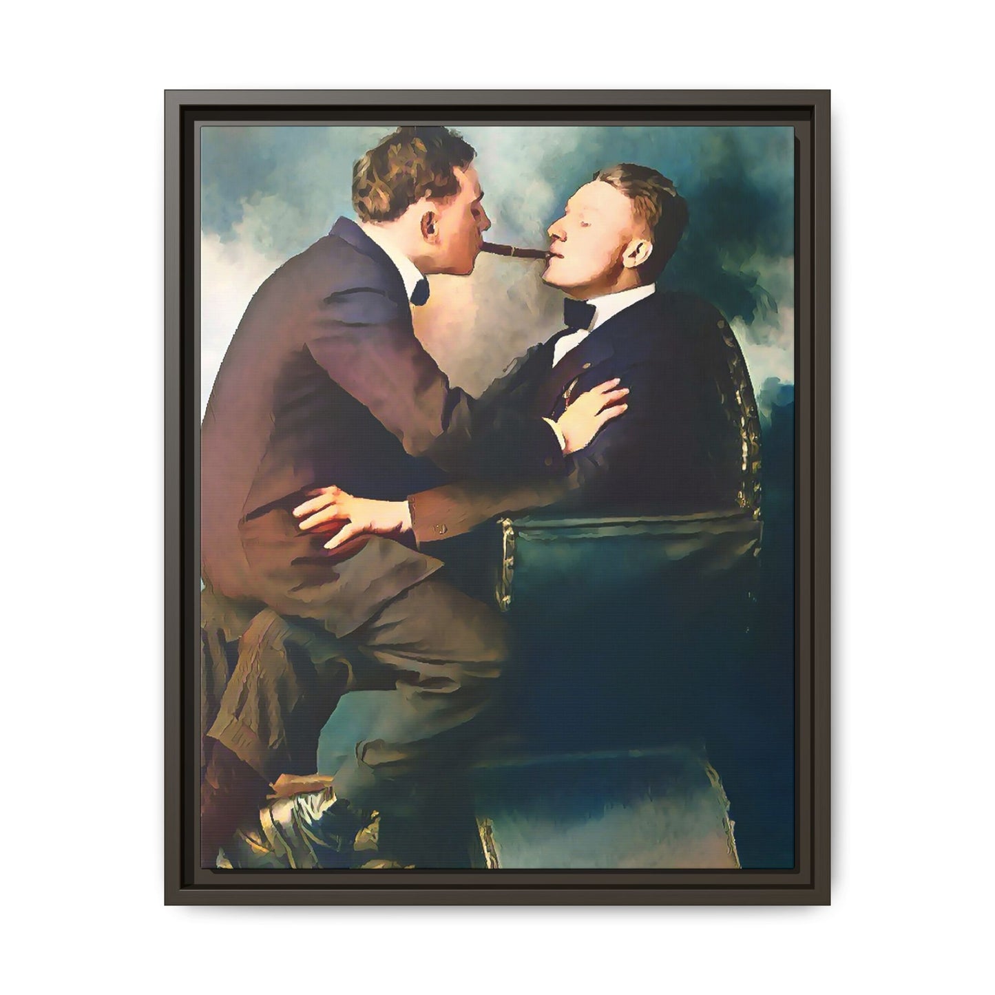 A restored vintage bohemian portrait of Argento & Lucius in Portland, Oregon. This framed matte canvas honors LGBTQ+ history, intimacy, and artistic freedom. Gay Couple