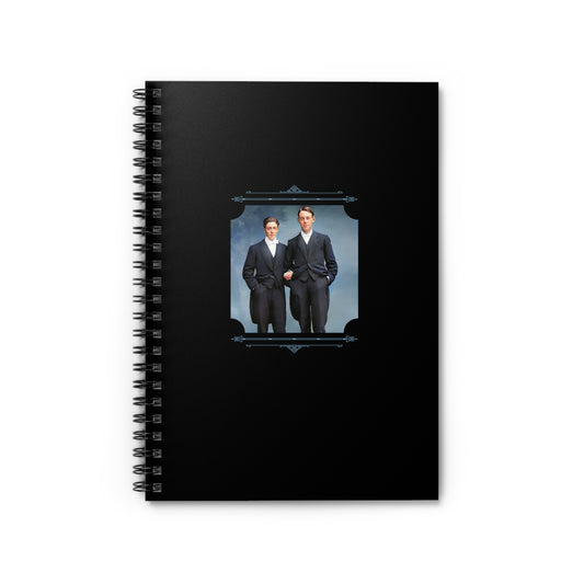 Spiral notebook featuring a vintage photo of a same-sex Edwardian couple posed in formal attire.