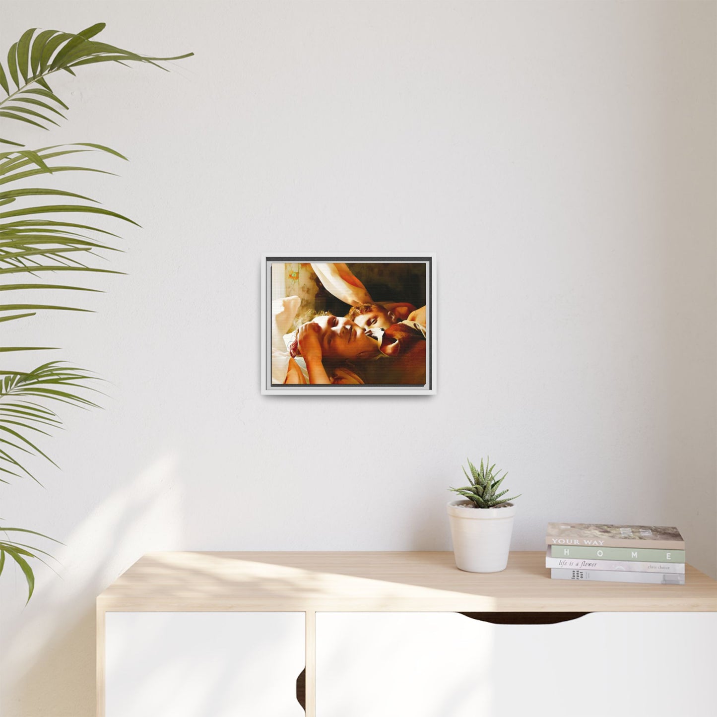 A heartwarming vintage portrait of Edwin and Floyd in Burlington, Vermont. This framed canvas print captures a quiet moment of LGBTQ+ love and intimacy, perfect for home decor, collectors, or as a sentimental gift celebrating timeless affection.