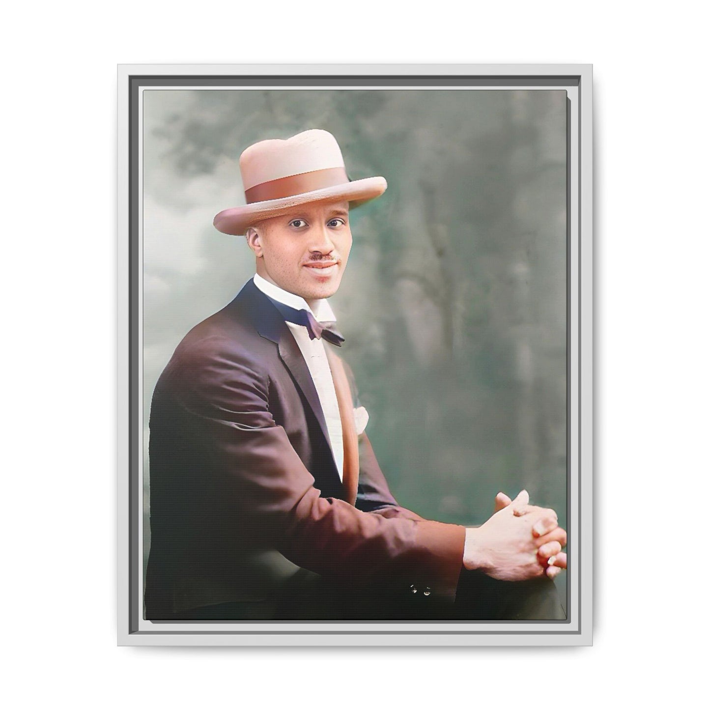 A restored portrait of Jamal from early 20th-century Harlem, dressed in a bow tie and felt hat. This framed matte canvas honors Black history, sophistication, and cultural excellence, perfect for vintage or historically inspired decor.