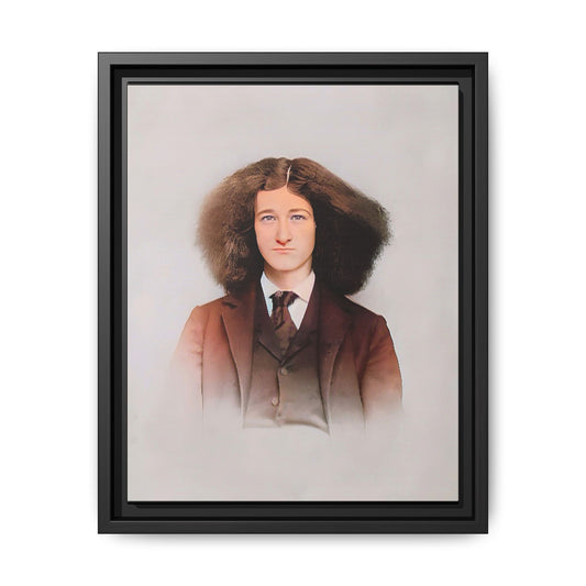A framed vintage portrait on matte canvas featuring Theo in Eden Mills, Vermont, capturing confidence, identity, and timeless elegance. Trans Man LGBTQ