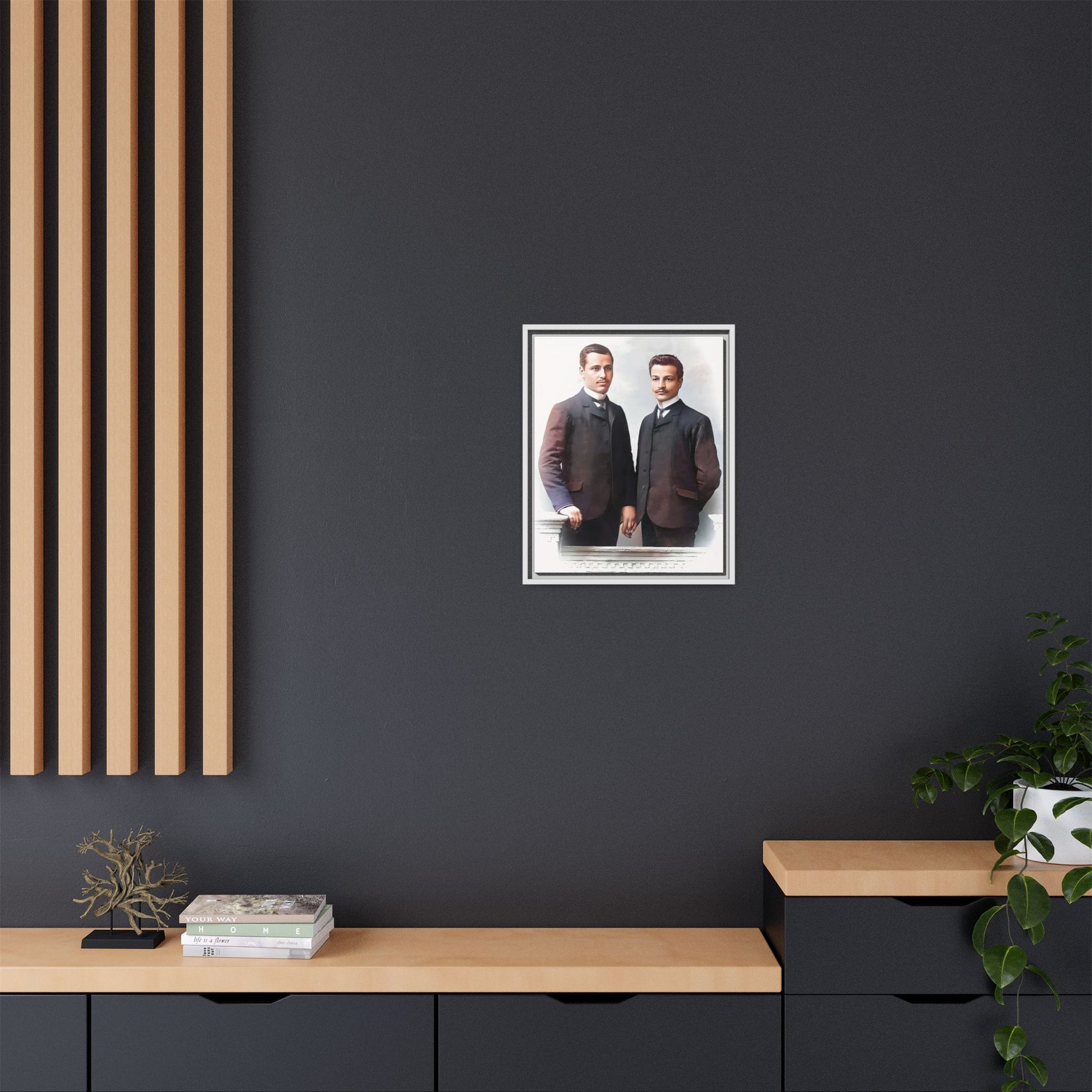 A restored vintage portrait of Asen & Gavril in Plovdiv, Bulgaria. This framed matte canvas honors LGBTQ+ history, timeless love, and European heritage. Gay Couple