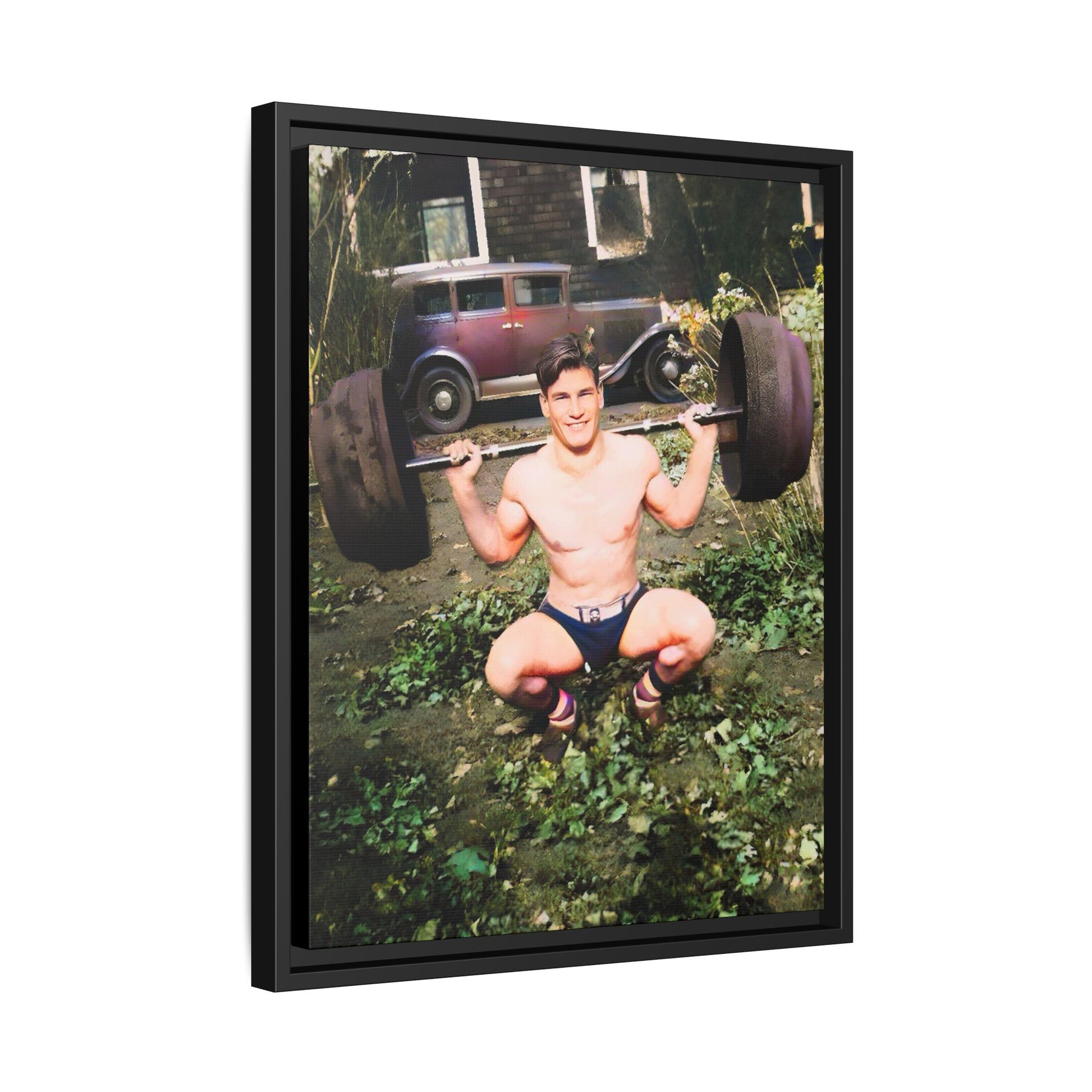 A restored 1934 vintage portrait of Wayne in Lake Forest, Illinois. This framed matte canvas captures strength, charm, and small-town American heritage. Gay Body Builder